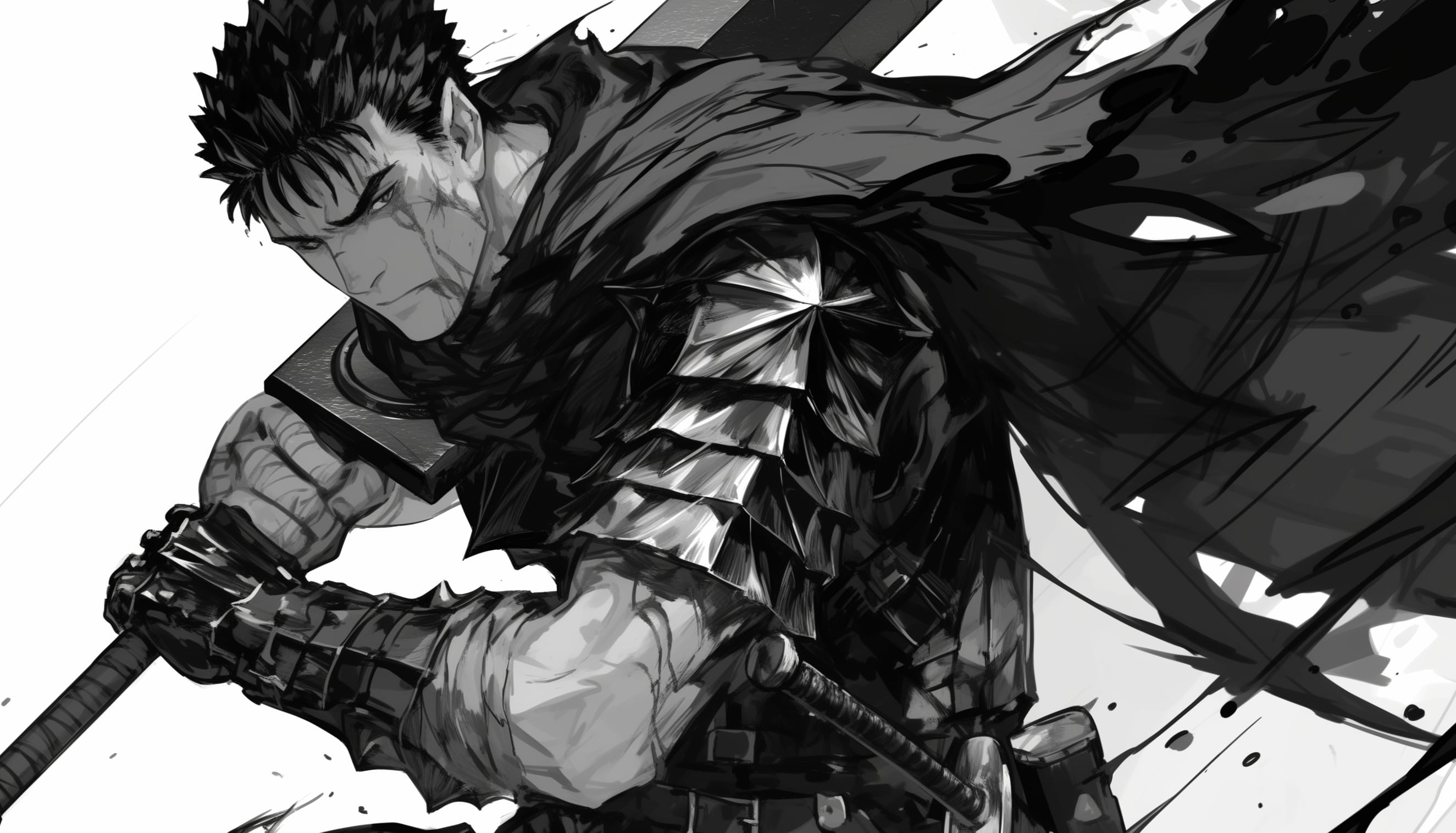 Guts Berserk Anime - Monochrome Manga Art at 320 x 480 iPhone size wallpapers HD quality