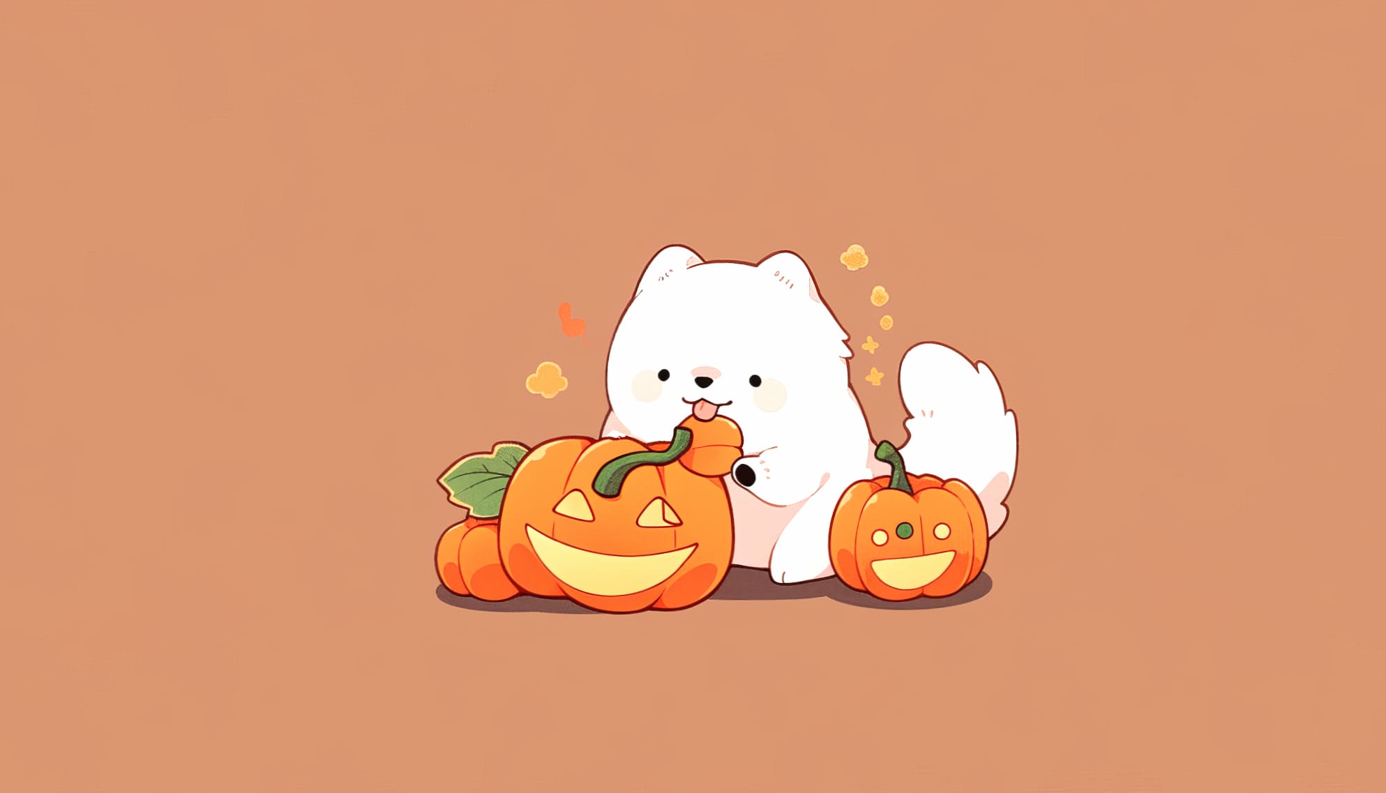 Halloween Puppy with Pumpkins at 2560 x 1440 HD size wallpapers HD quality