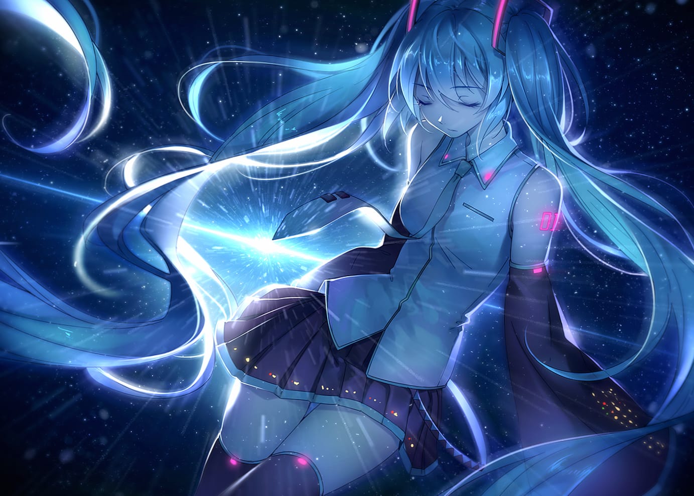 Hatsune Miku Enchanting Blue Hair and Music Vibes wallpapers HD quality