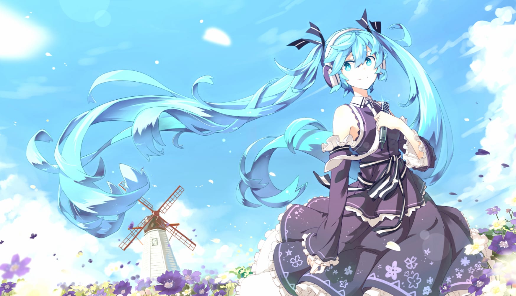 Hatsune Miku in a Floral Field - wallpapers HD quality