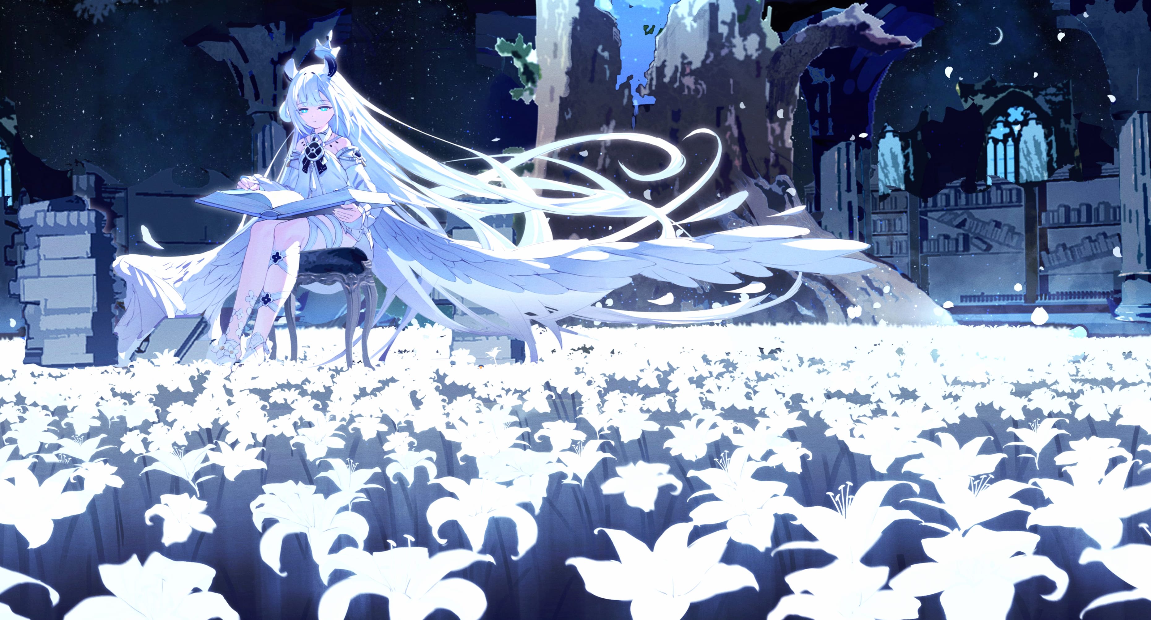 Hatsune Miku Yuki Miku Flower White Hair wallpapers HD quality