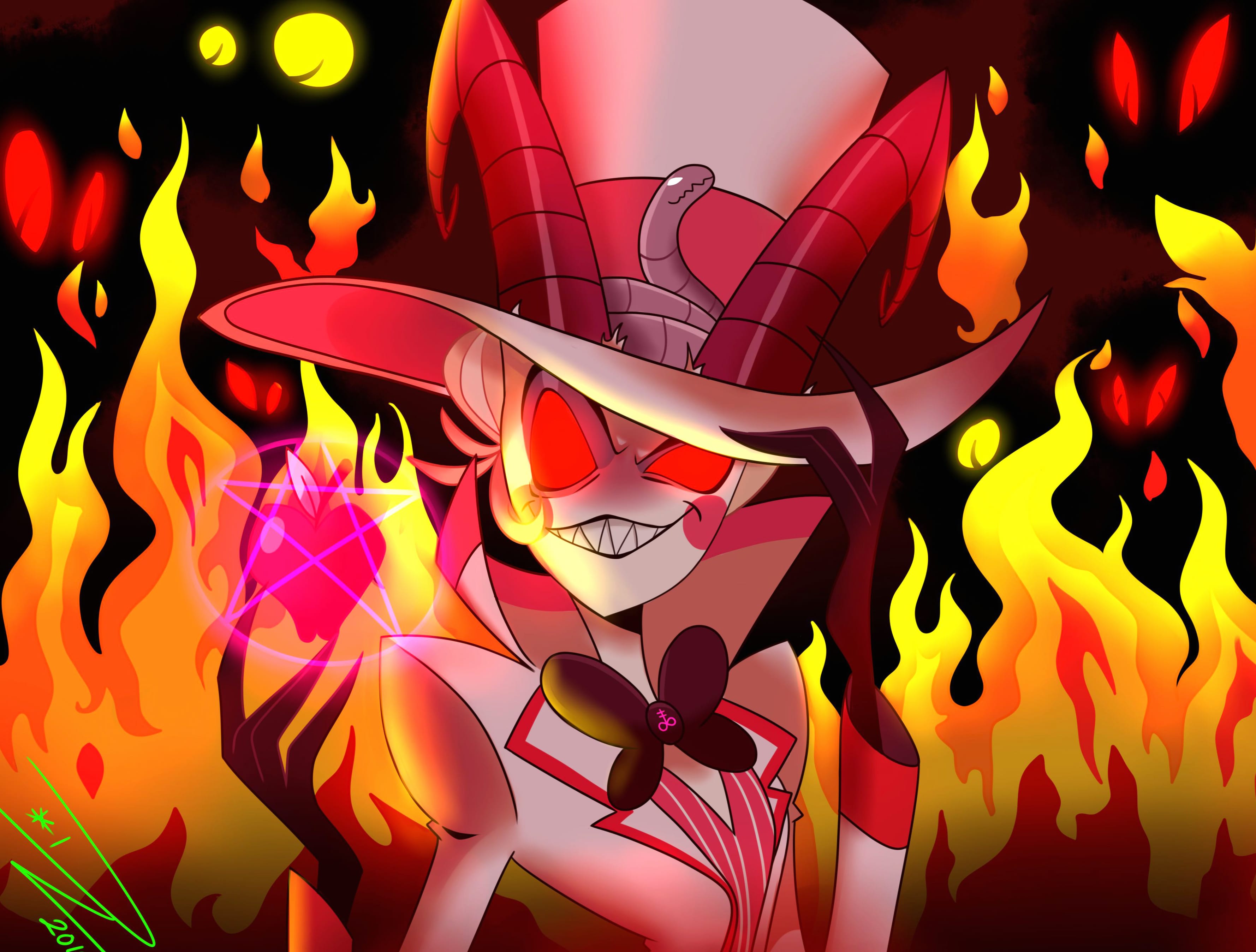 Hazbin Hotel Lucifer - Fiery Demon Aesthetic Background at 1600 x 900 HD size wallpapers HD quality