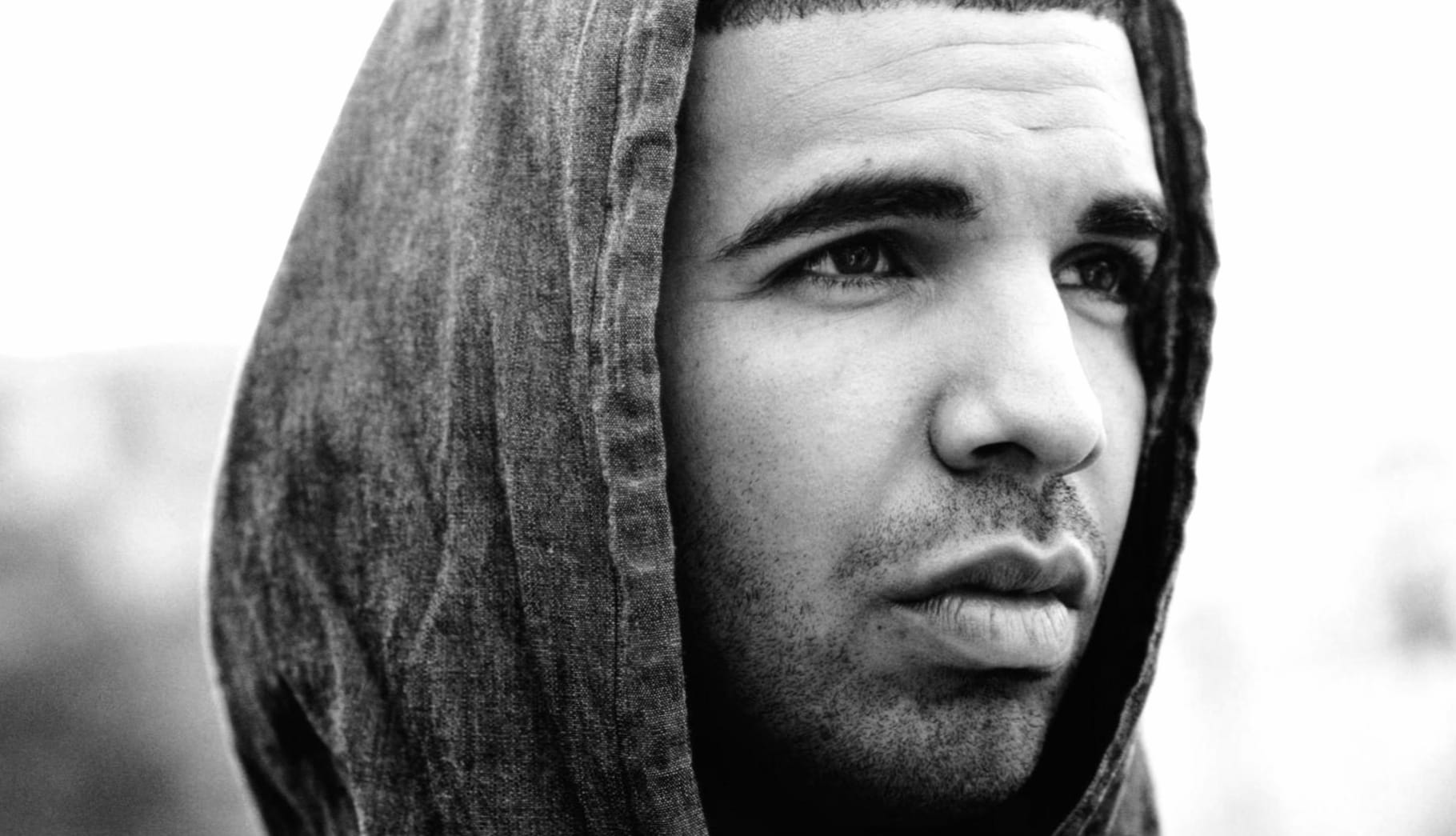 HD Wallpaper of Drake in Black & White Hooded Portrait wallpapers HD quality