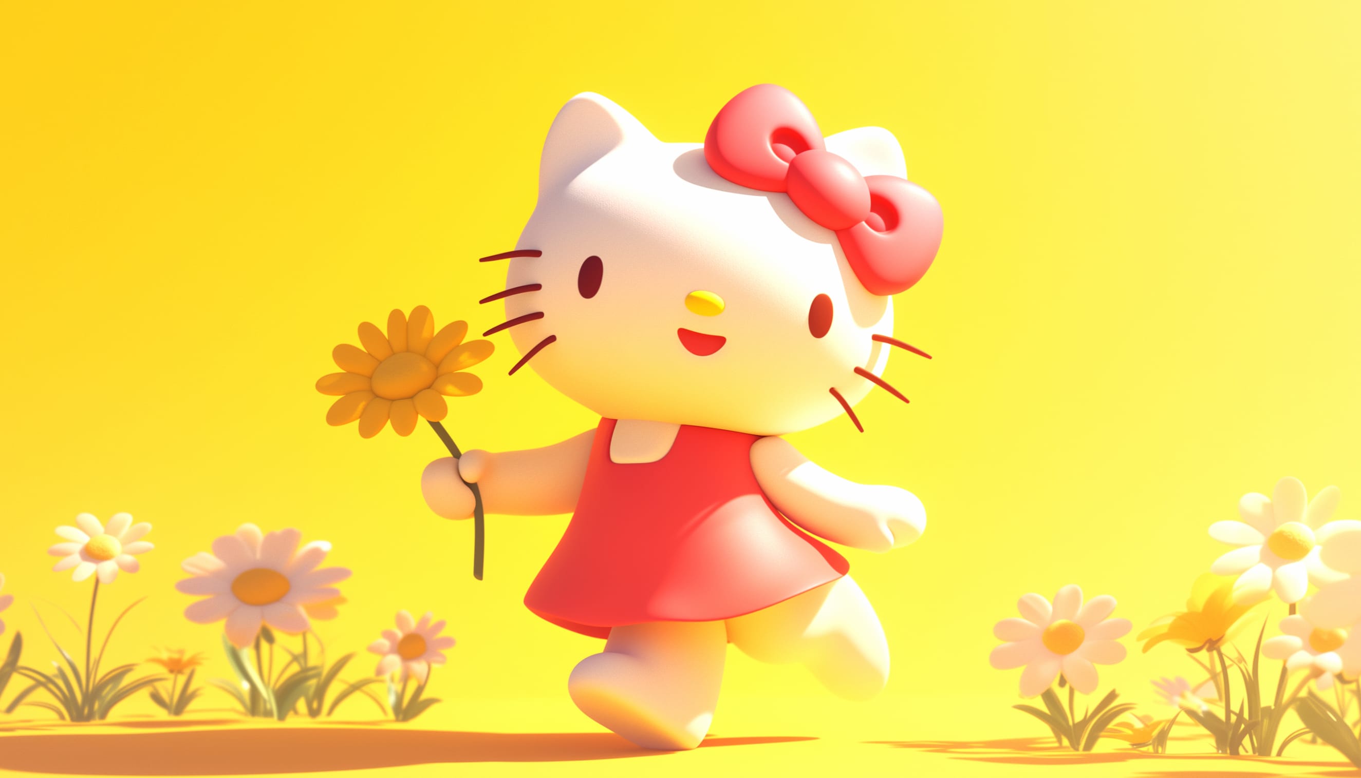 Hello Kitty in Sunny Flower Field - HD Anime Wallpaper at 1600 x 1200 size wallpapers HD quality