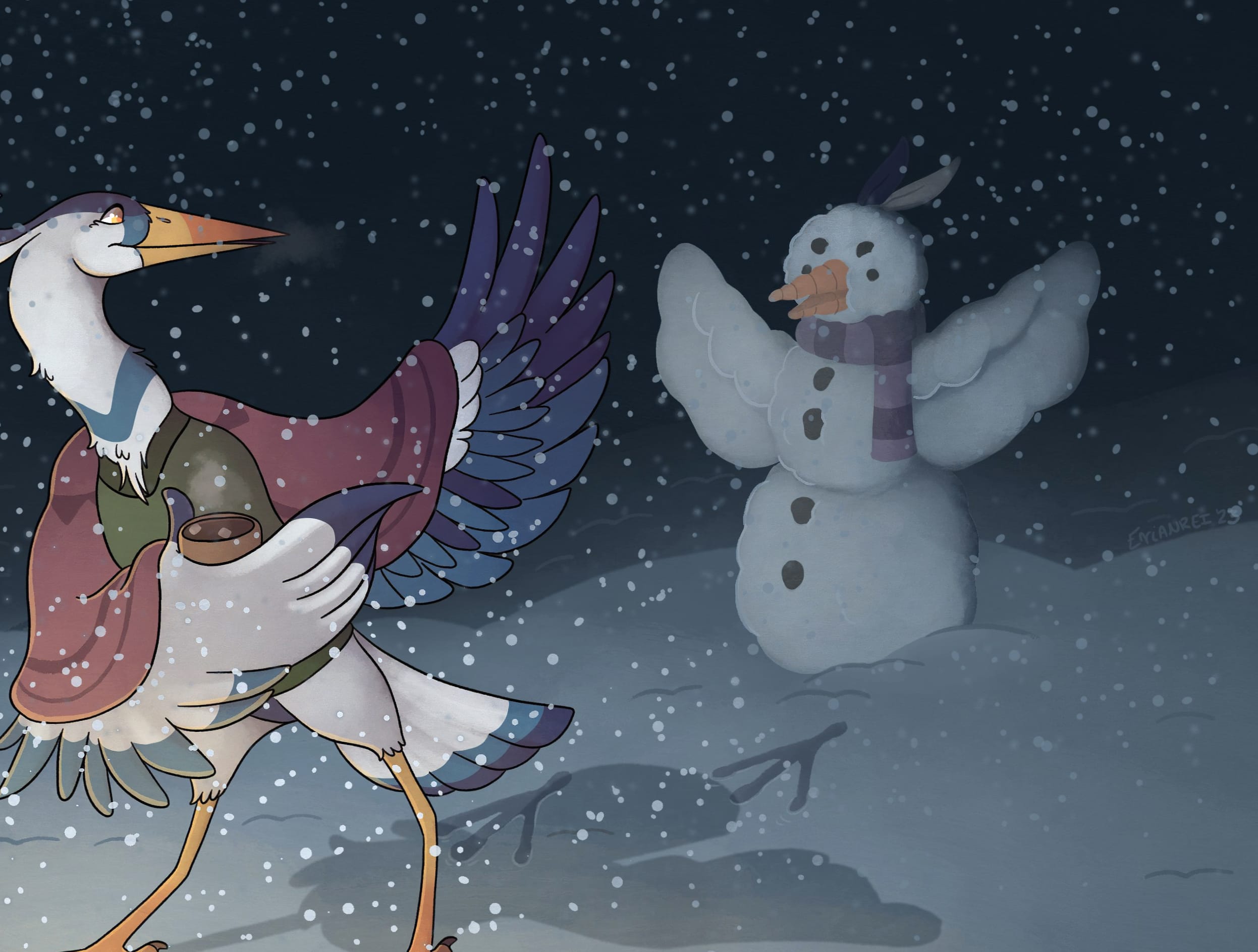 Heron and Snowman Winter Wallpaper HD wallpapers HD quality