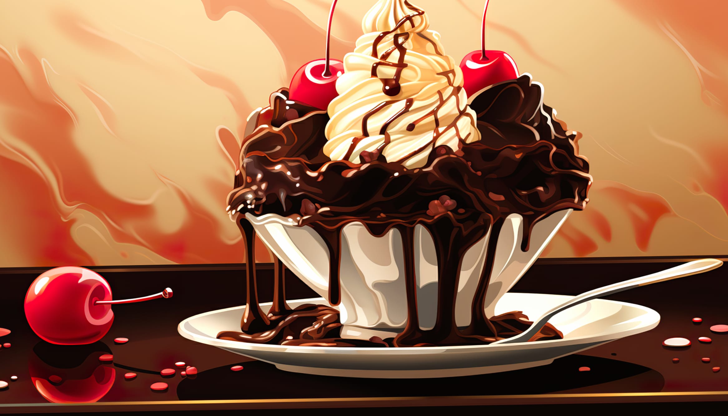 Hot Fudge Sundae Illustration Wallpaper at 1334 x 750 iPhone 7 size wallpapers HD quality