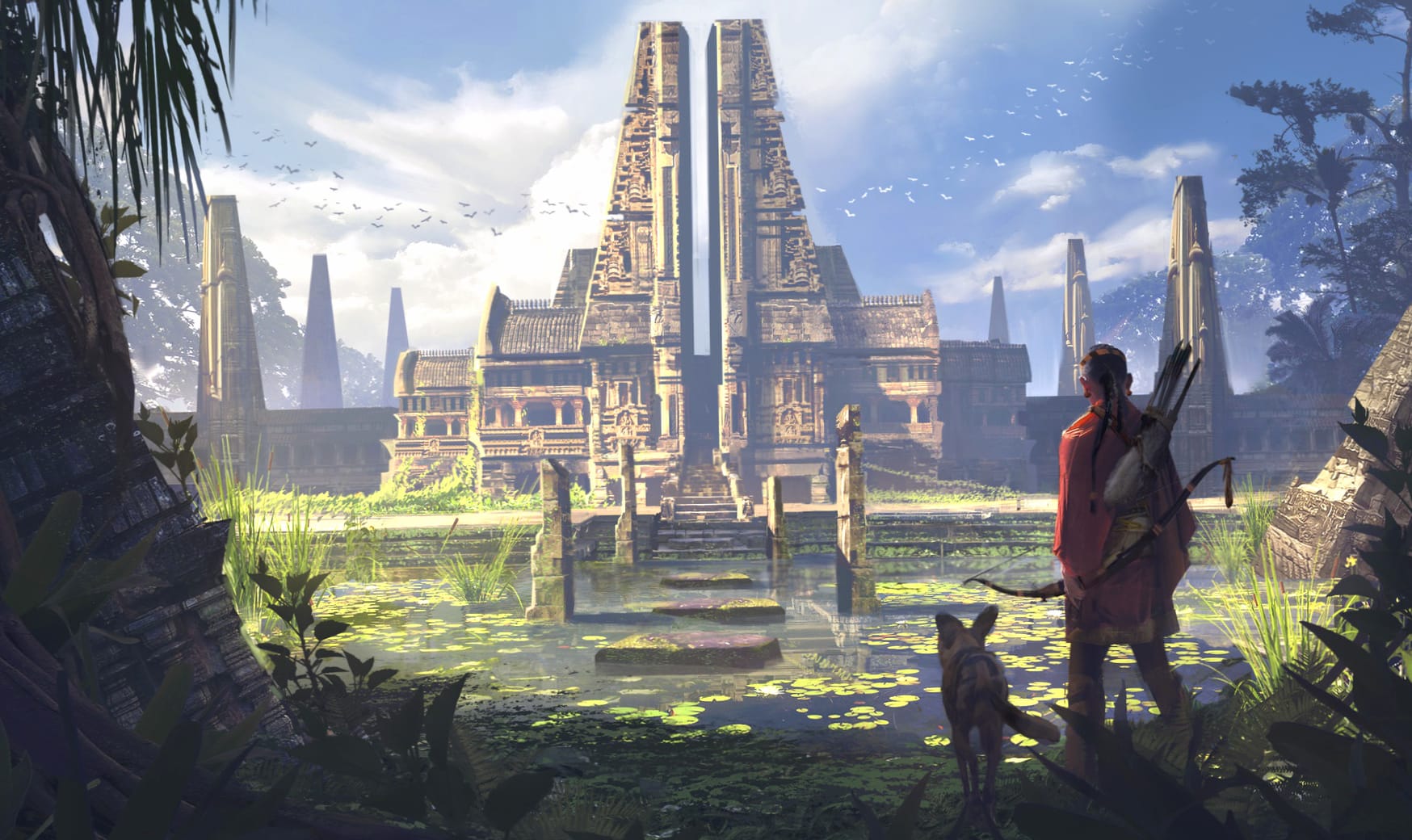Hunter and Dog at Ancient Temple - HD Fantasy Wallpaper wallpapers HD Hunter and Dog at Ancient Temple - HD Fantasy Wallpaper wallpapers HD quality