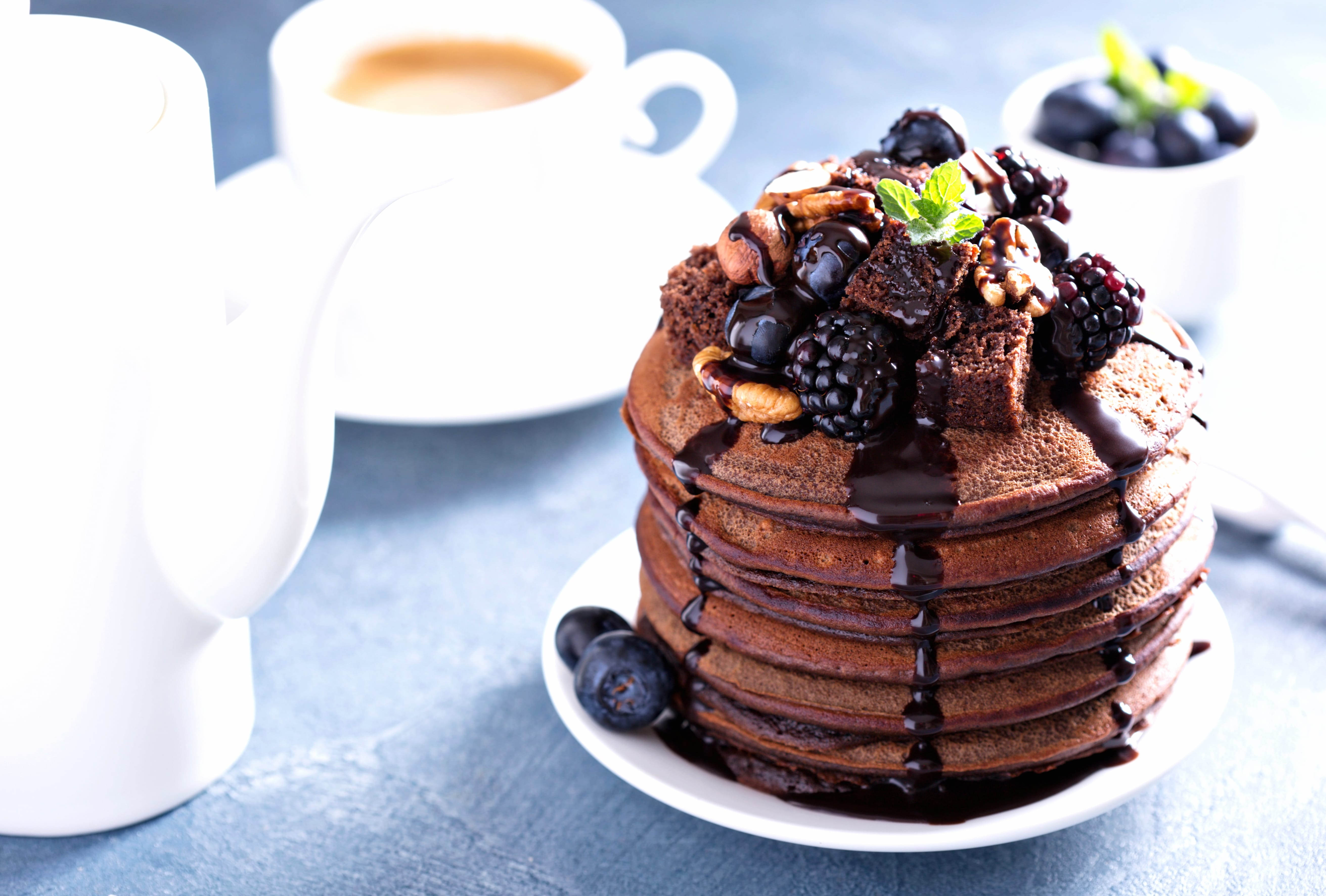 Indulgent Chocolate Pancakes with Berries - wallpapers HD quality