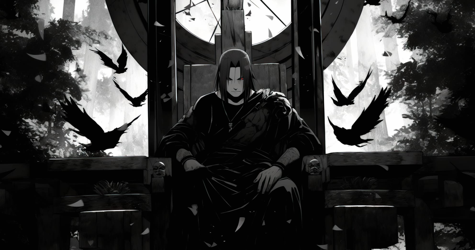 Itachi Uchiha Manga Sitting on a Trhone Wallpaper wallpapers HD quality