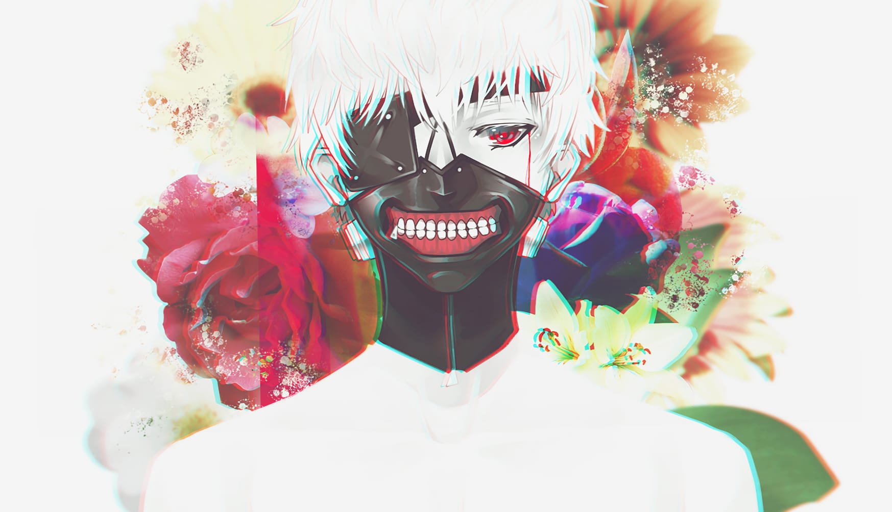 Ken Kaneki Tears and Flowers in Tokyo Ghoul wallpapers HD quality