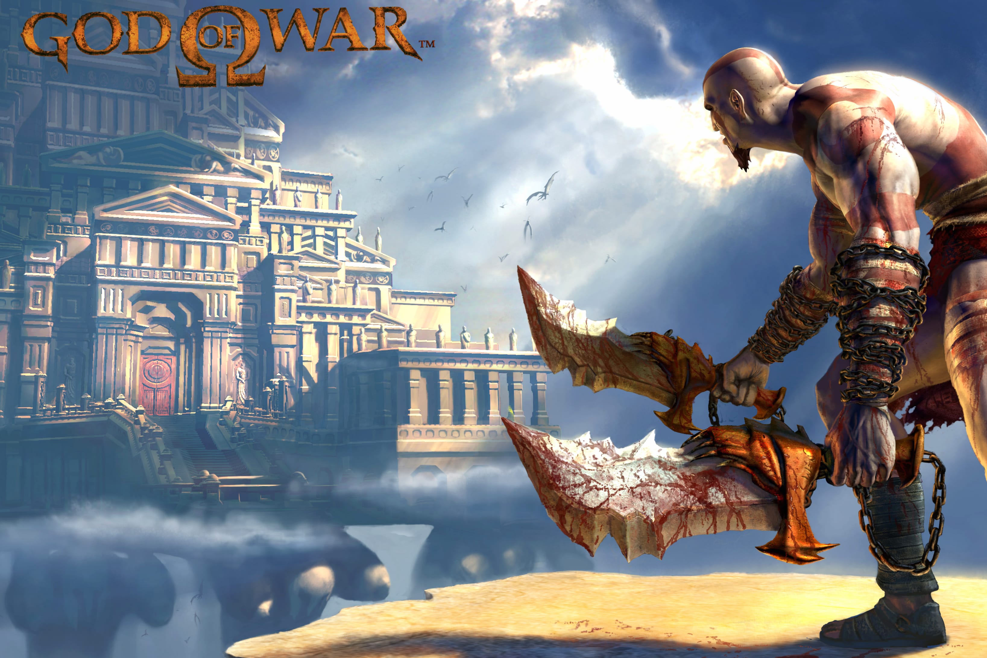 Kratos Epic God of War Scene at 320 x 480 iPhone size wallpapers HD quality