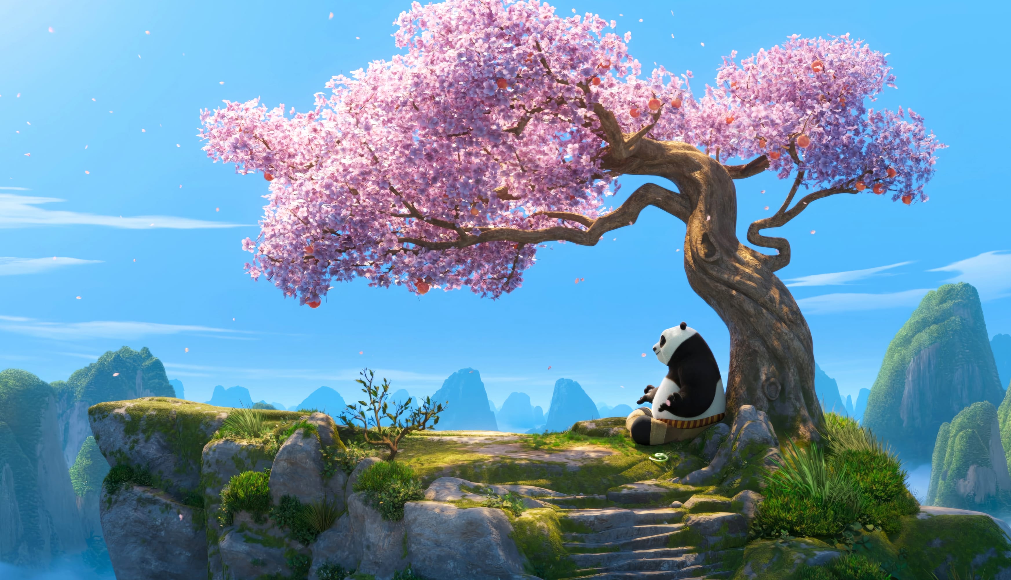 Kung Fu Panda 4 Serene Cherry Blossom Wallpaper HD at 640 x 1136 iPhone 5 size wallpapers HD quality