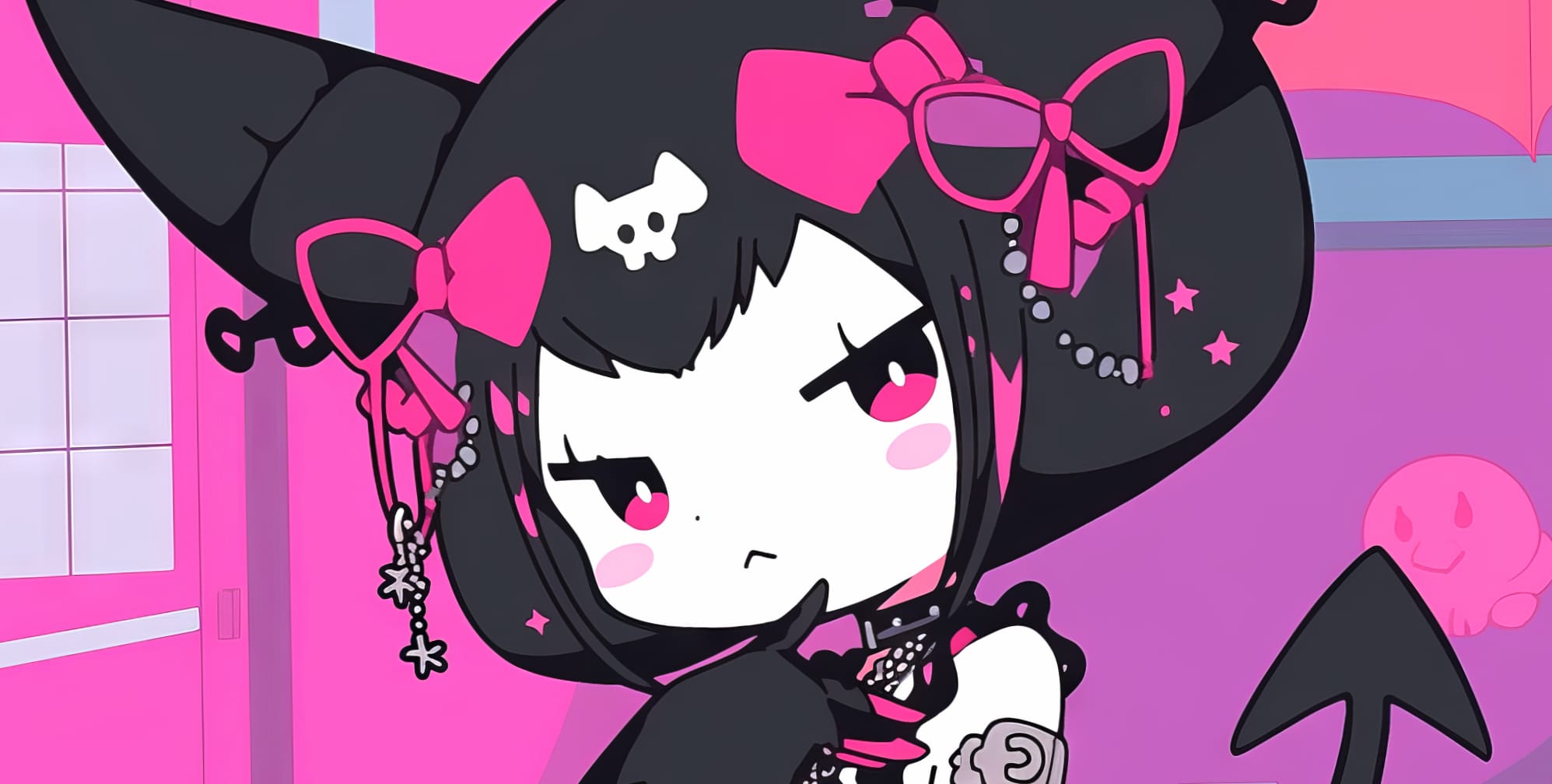 Kuromi - Onegai My Melody Character Background at 1024 x 1024 iPad size wallpapers HD quality