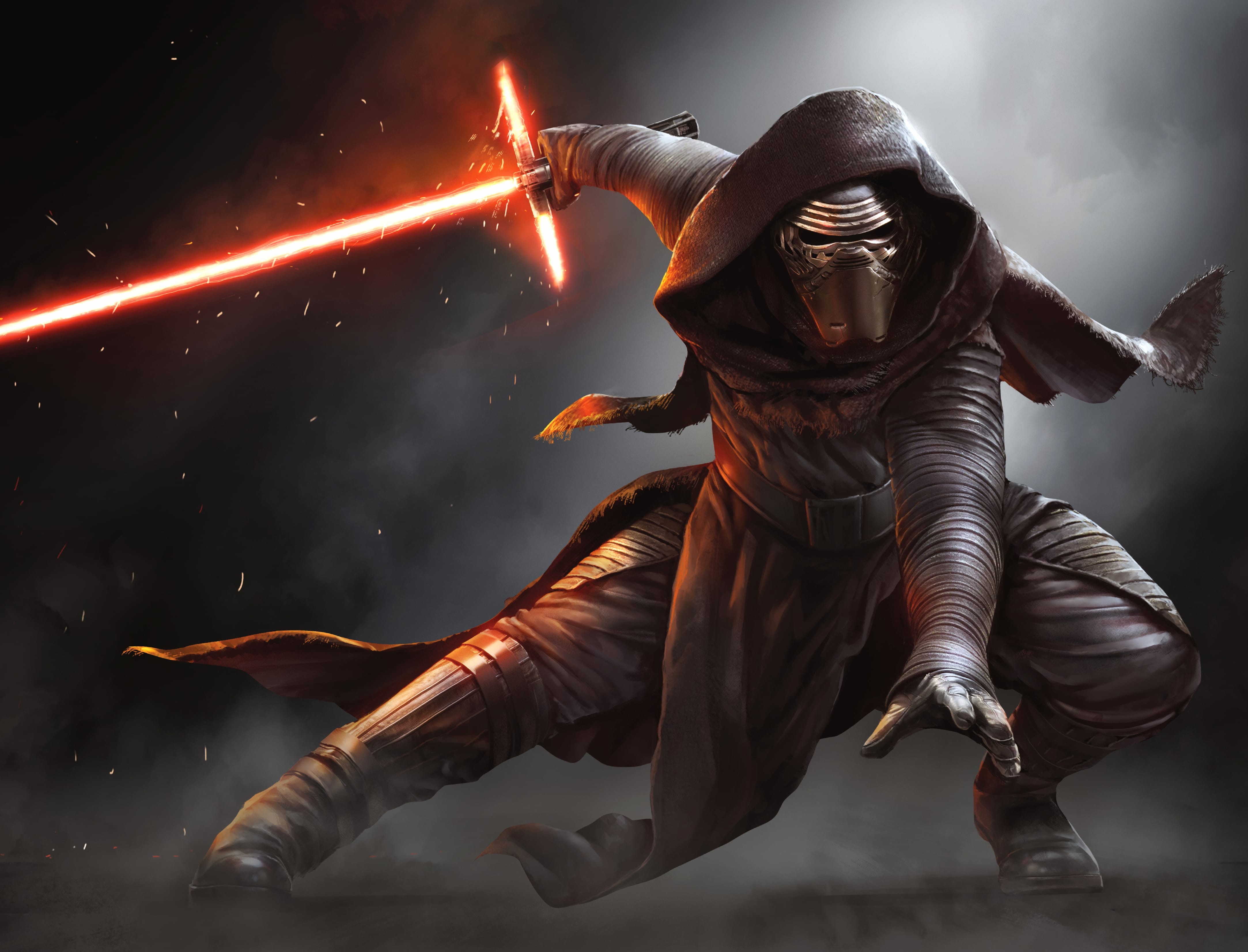 Kylo Ren with Red Lightsaber - wallpapers HD quality