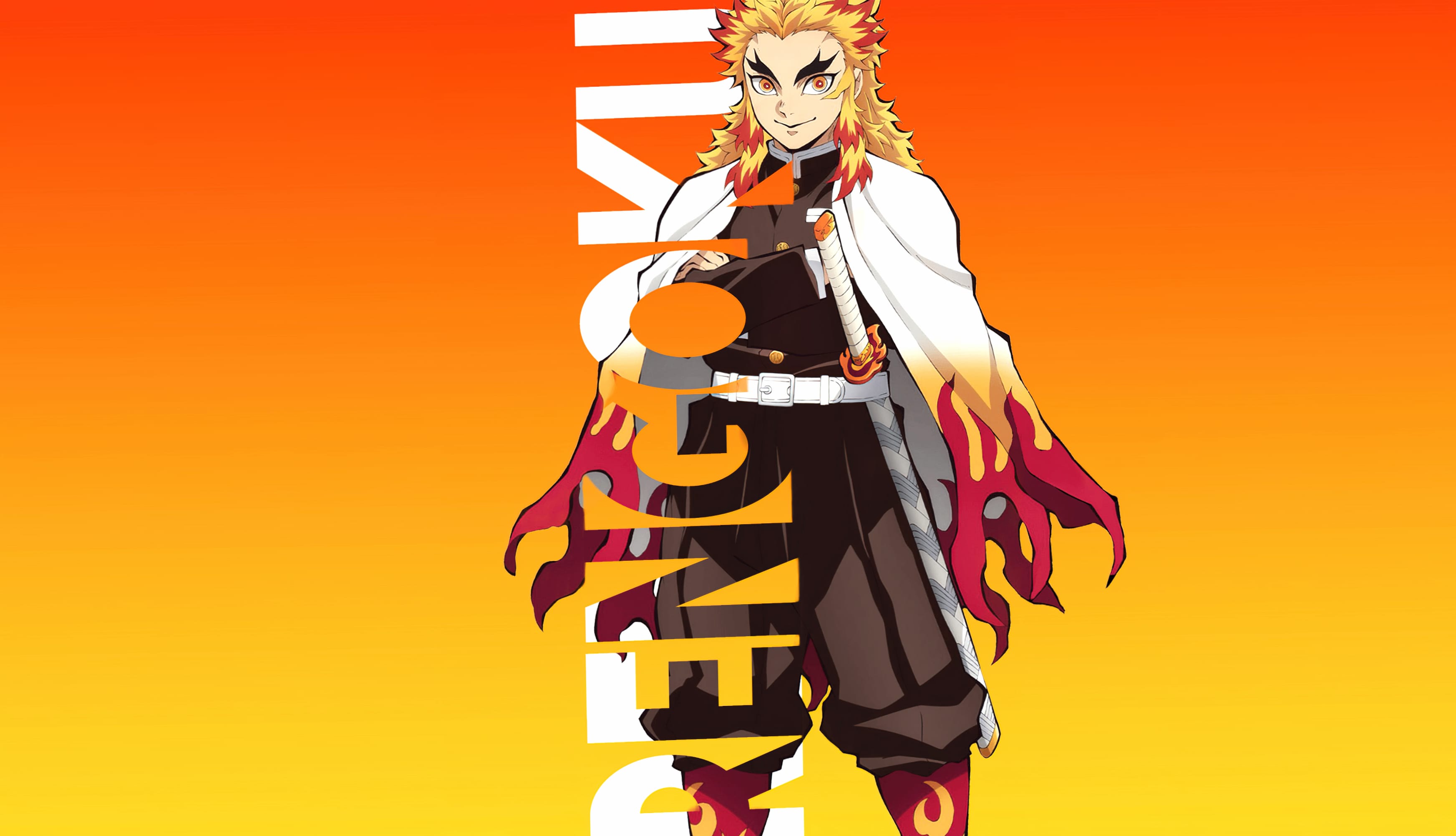 Kyojuro Rengoku Orange background wallpapers HD quality