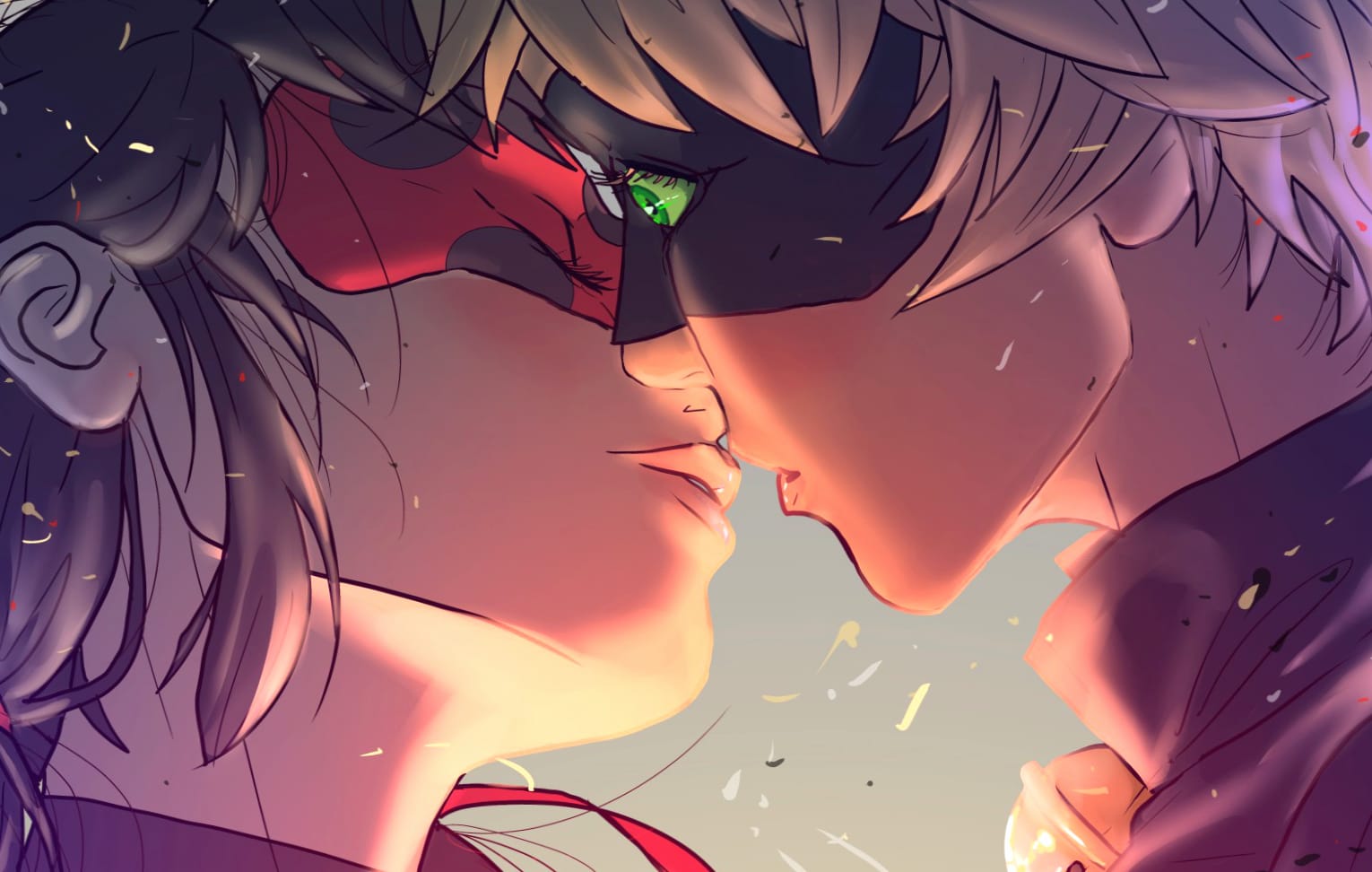 Ladybug and Cat Noir Romantic Kiss - at 2048 x 2048 iPad size wallpapers HD quality