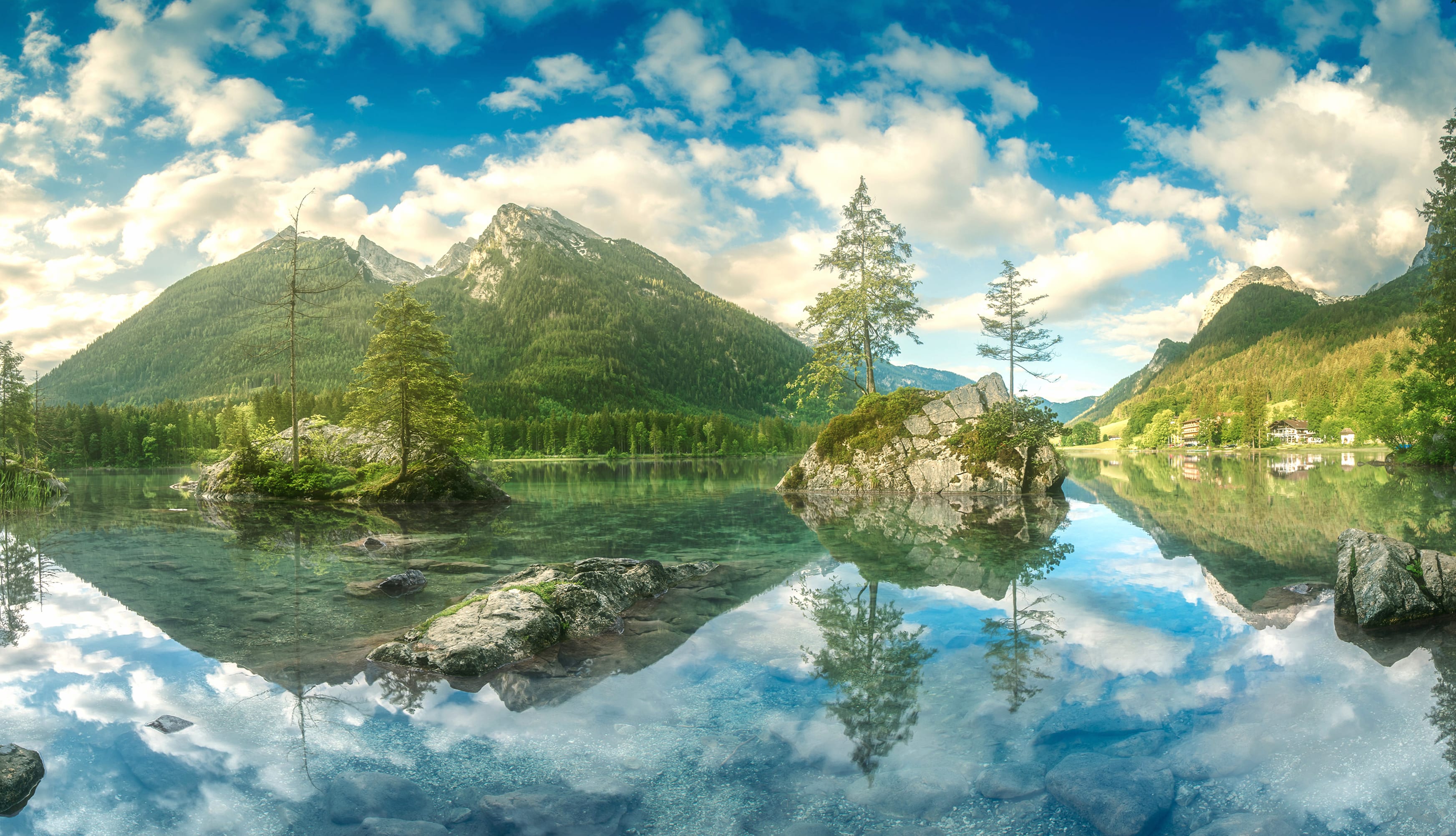 Lake Hintersee Nature Reflection at 320 x 480 iPhone size wallpapers HD quality