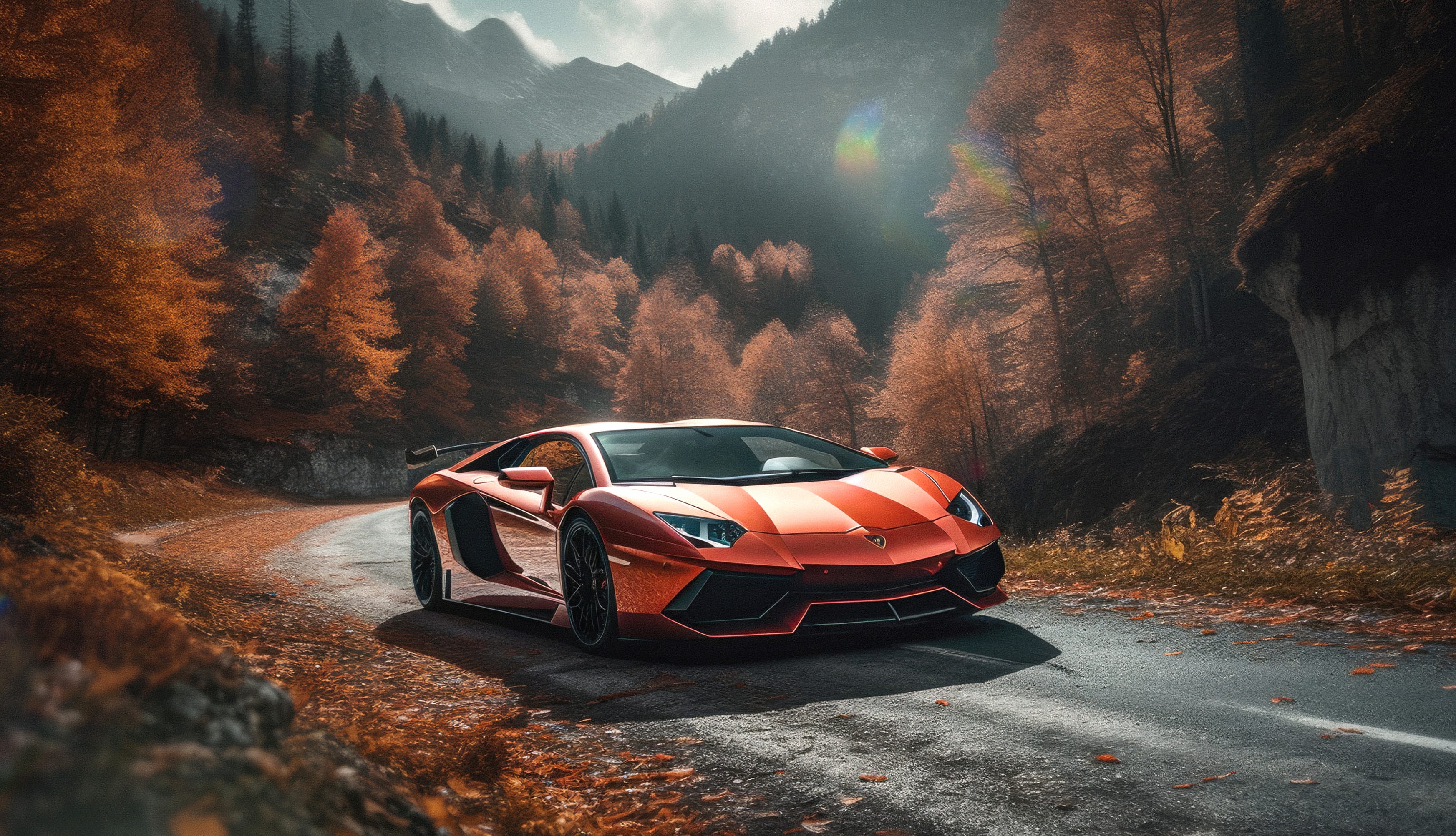 Lamborghini Aventador Autumn background wallpapers HD quality