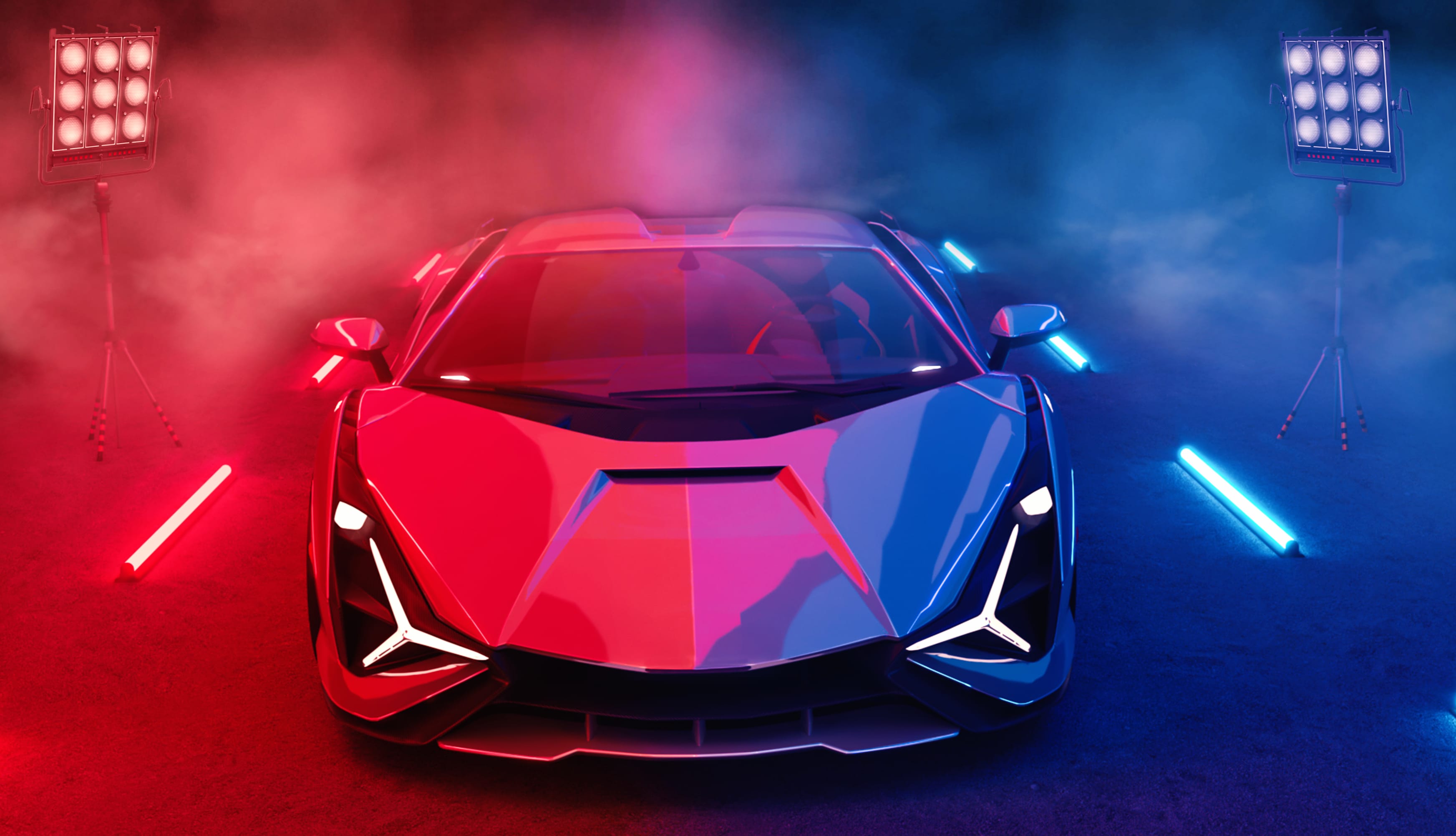 Lamborghini Sián FKP 37 Neon Lights at 2048 x 2048 iPad size wallpapers HD quality