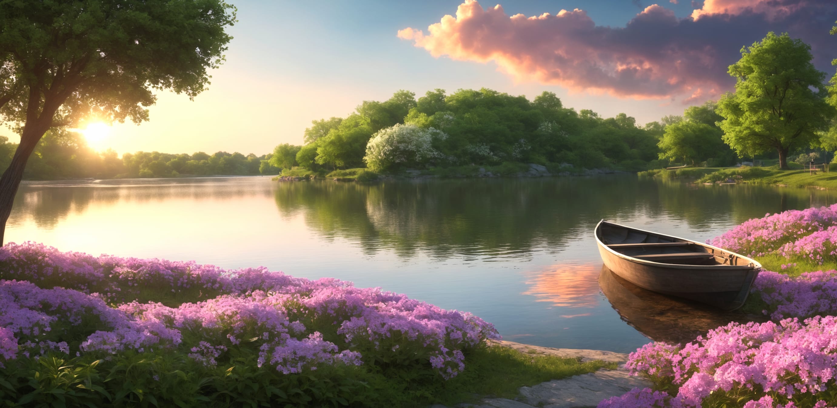 landscape nature water boat flowers tranquility calmness sunlight serene wallpapers HD quality