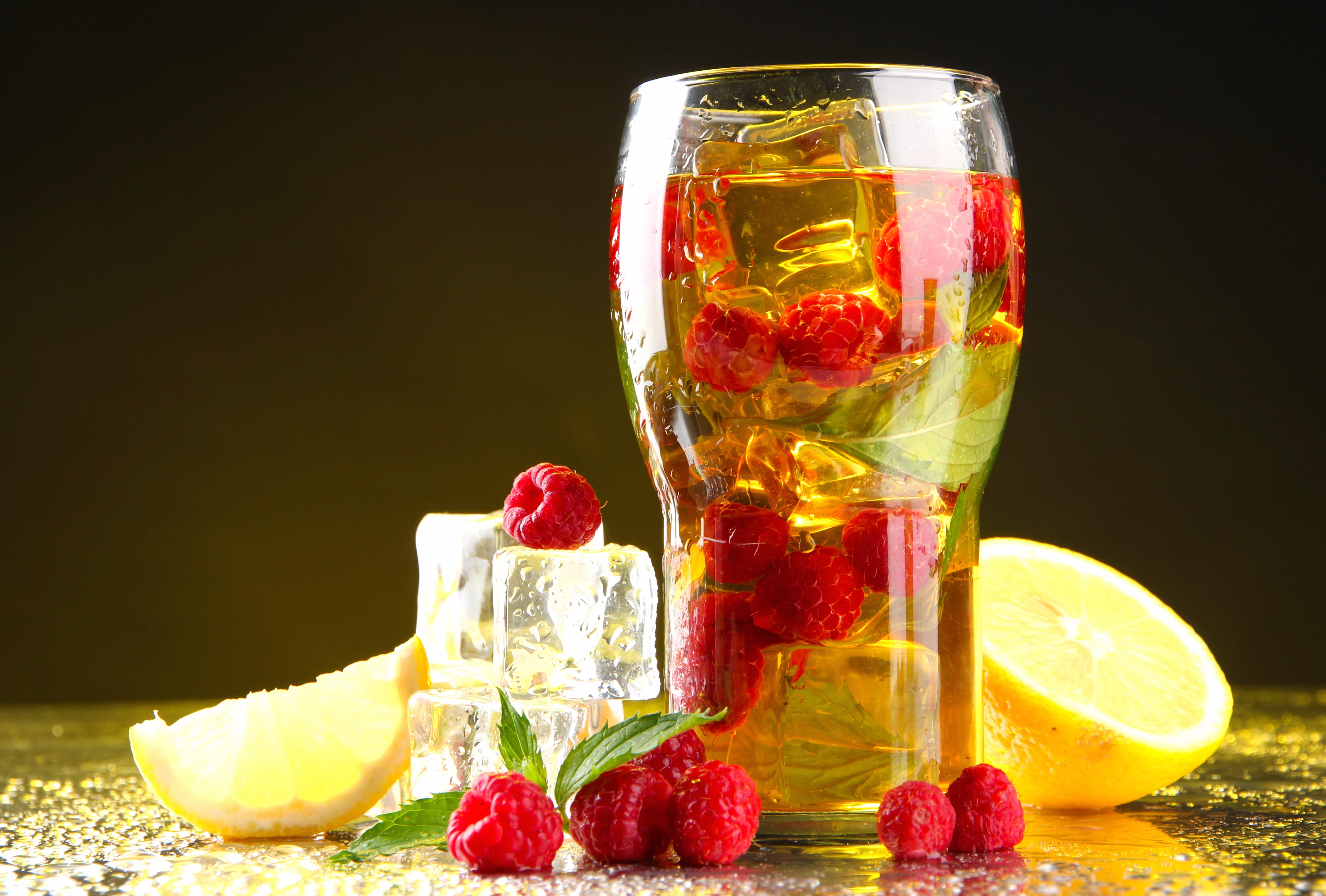 Lemon Ice Cube Fruit Raspberry Glass Food Drink at 320 x 480 iPhone size wallpapers HD quality