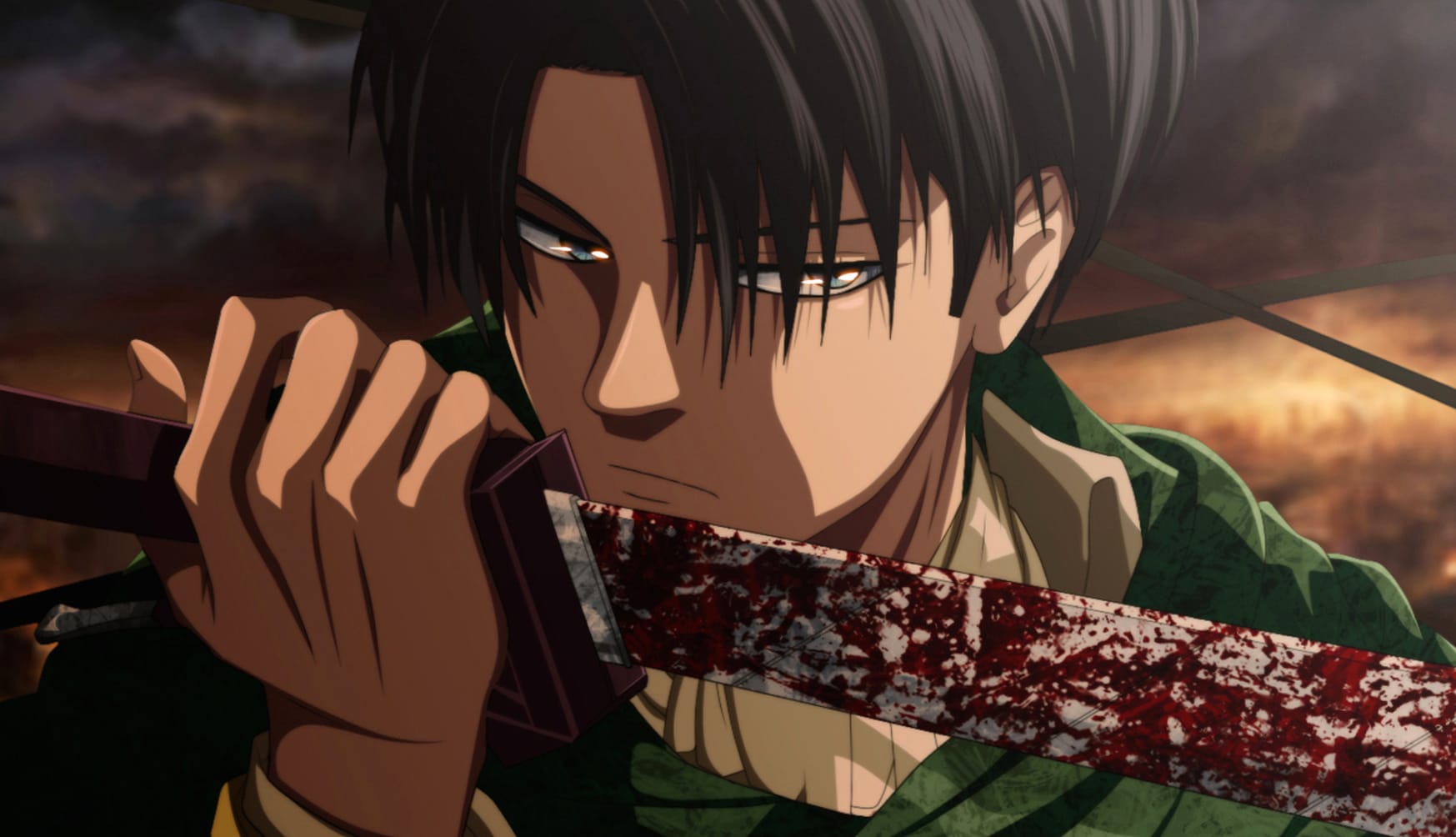 Levi Ackerman Bloodied Sword - Attack on Titan at 1024 x 1024 iPad size wallpapers HD quality