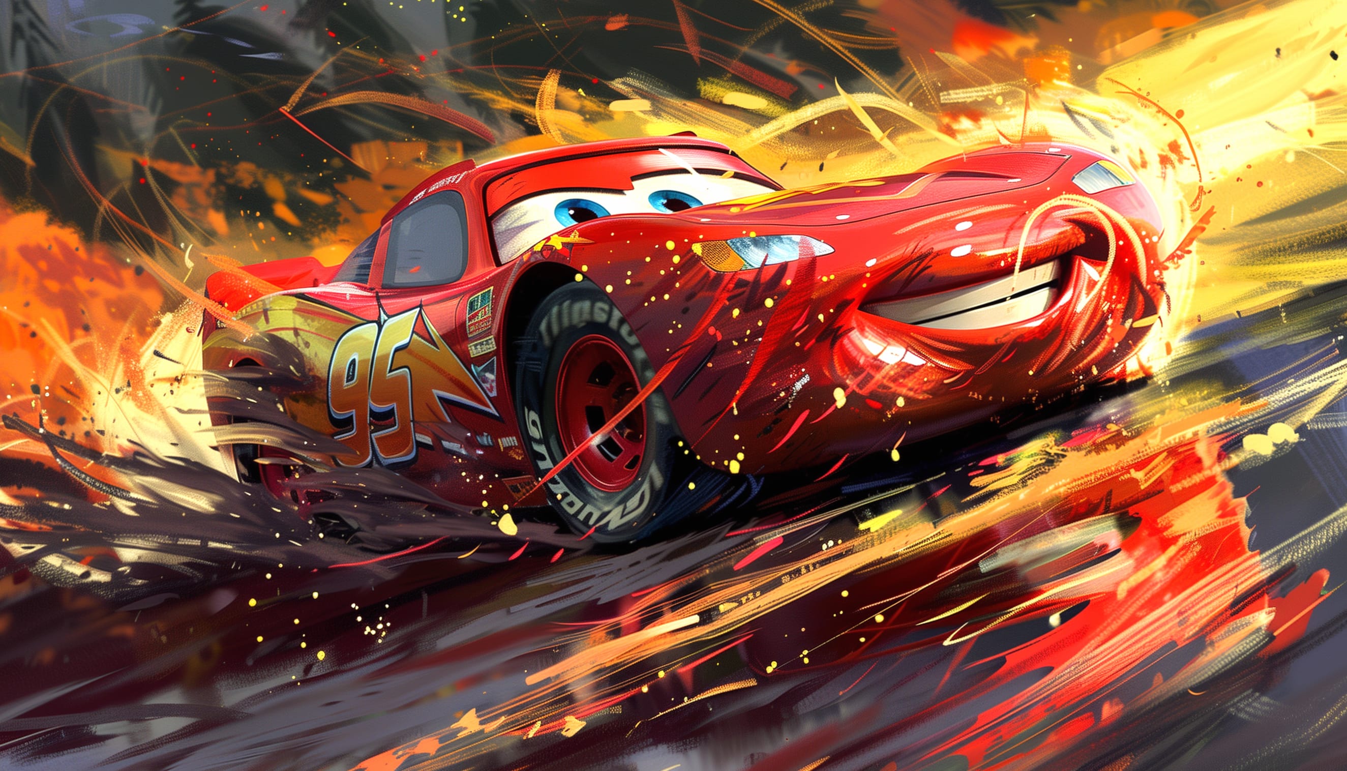 Lightning McQueen - Dynamic Cars Movie Art wallpapers HD quality