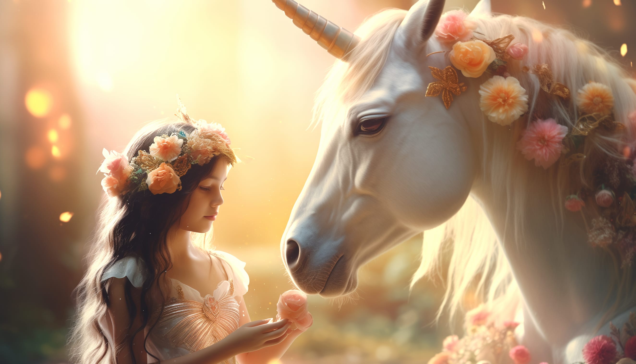 Little Girl Unicorn Fairy Flower AI Art wallpapers HD quality