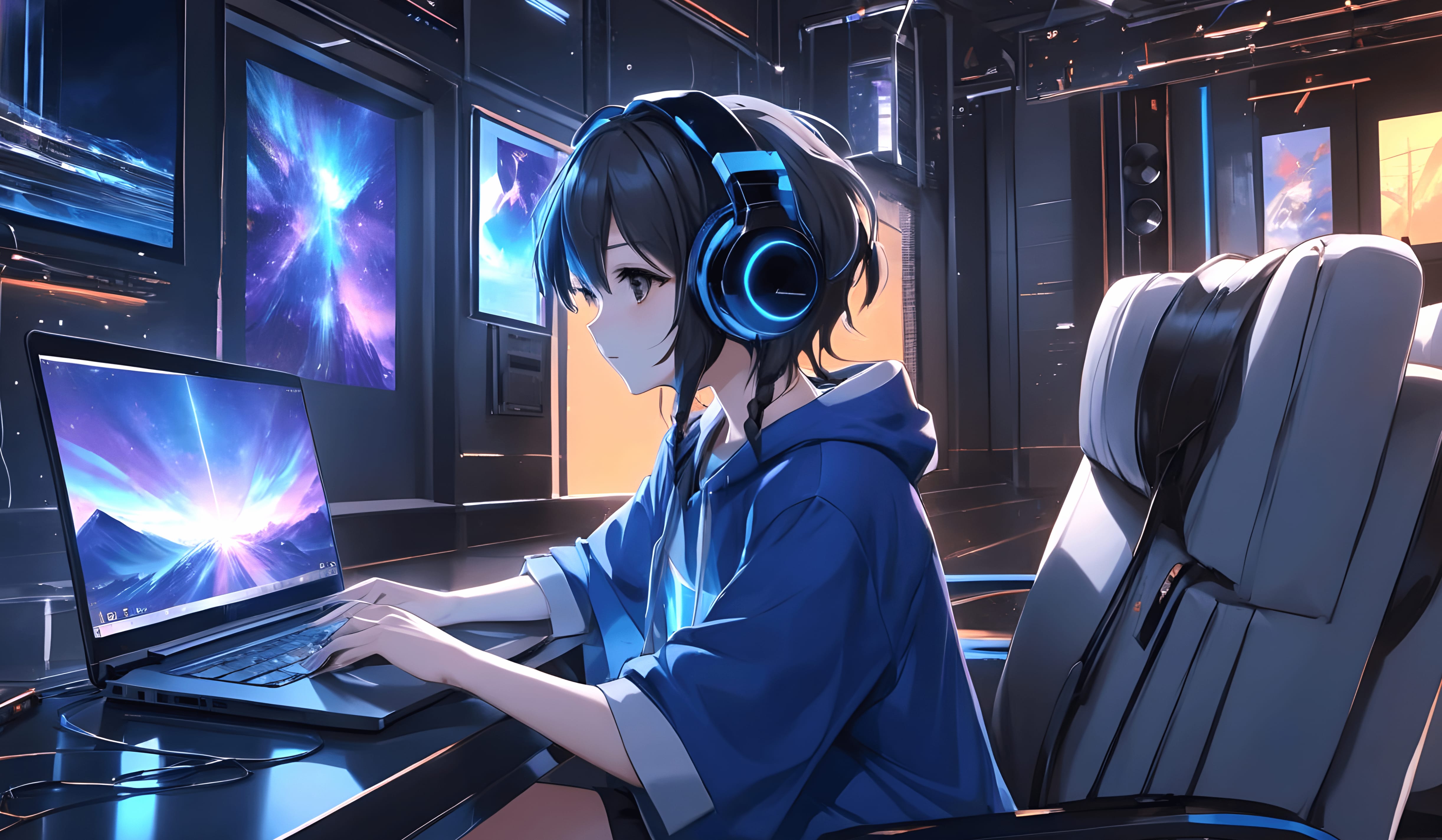 Lofi Anime Girl with Headphones - at 1600 x 900 HD size wallpapers HD quality