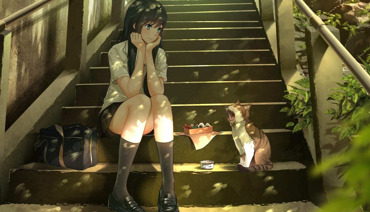 Lunch on the School Stairs - Anime wallpapers HD quality