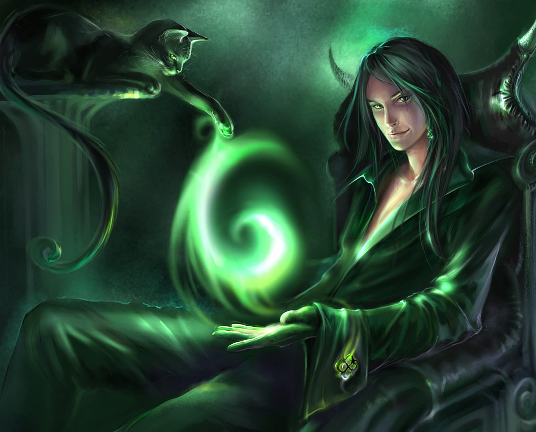 Magic Cat Fantasy Sorcerer at 1366 x 768 HD size wallpapers HD quality