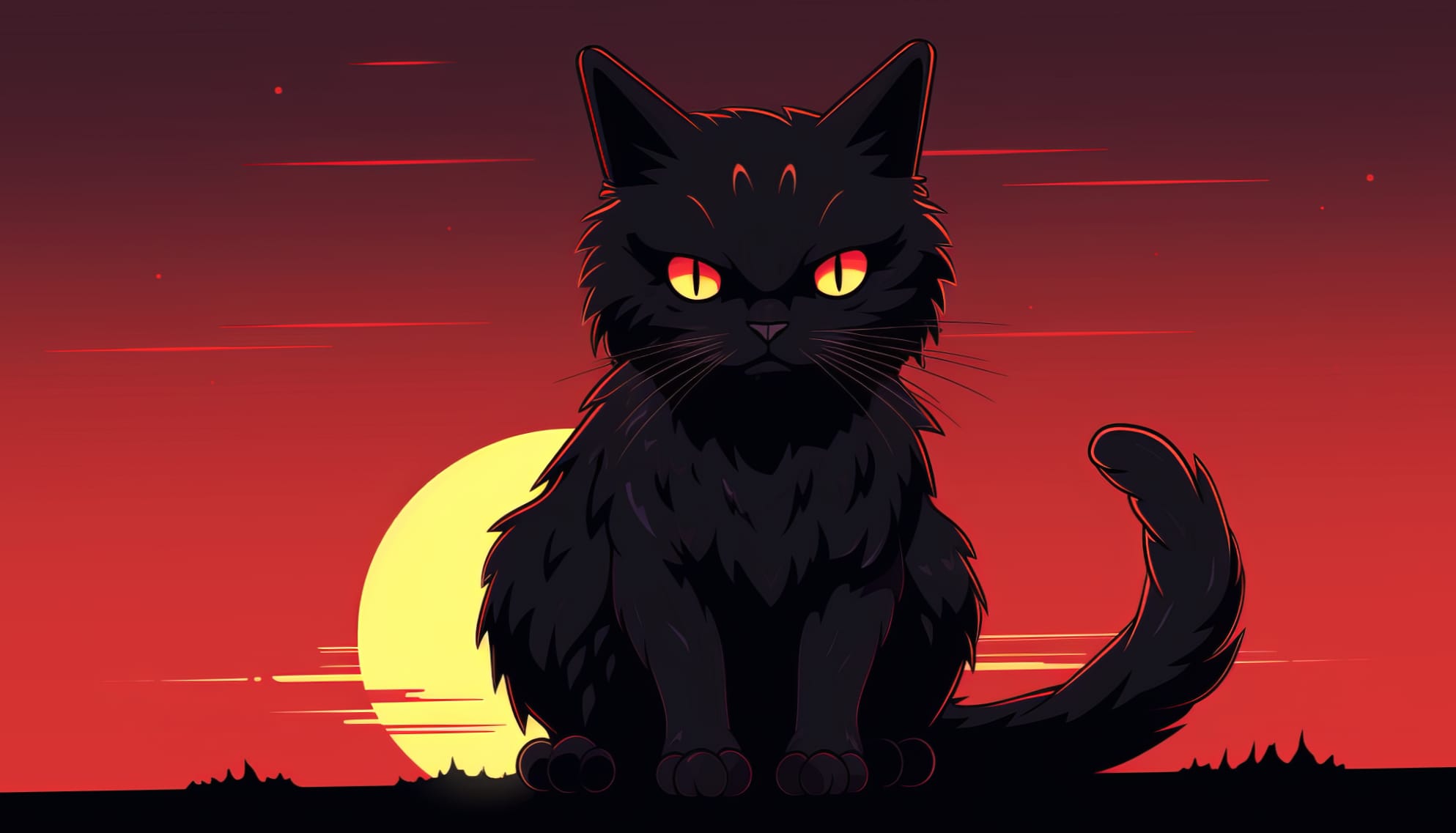 Majestic Black Cat - Sunset Silhouette wallpapers HD quality