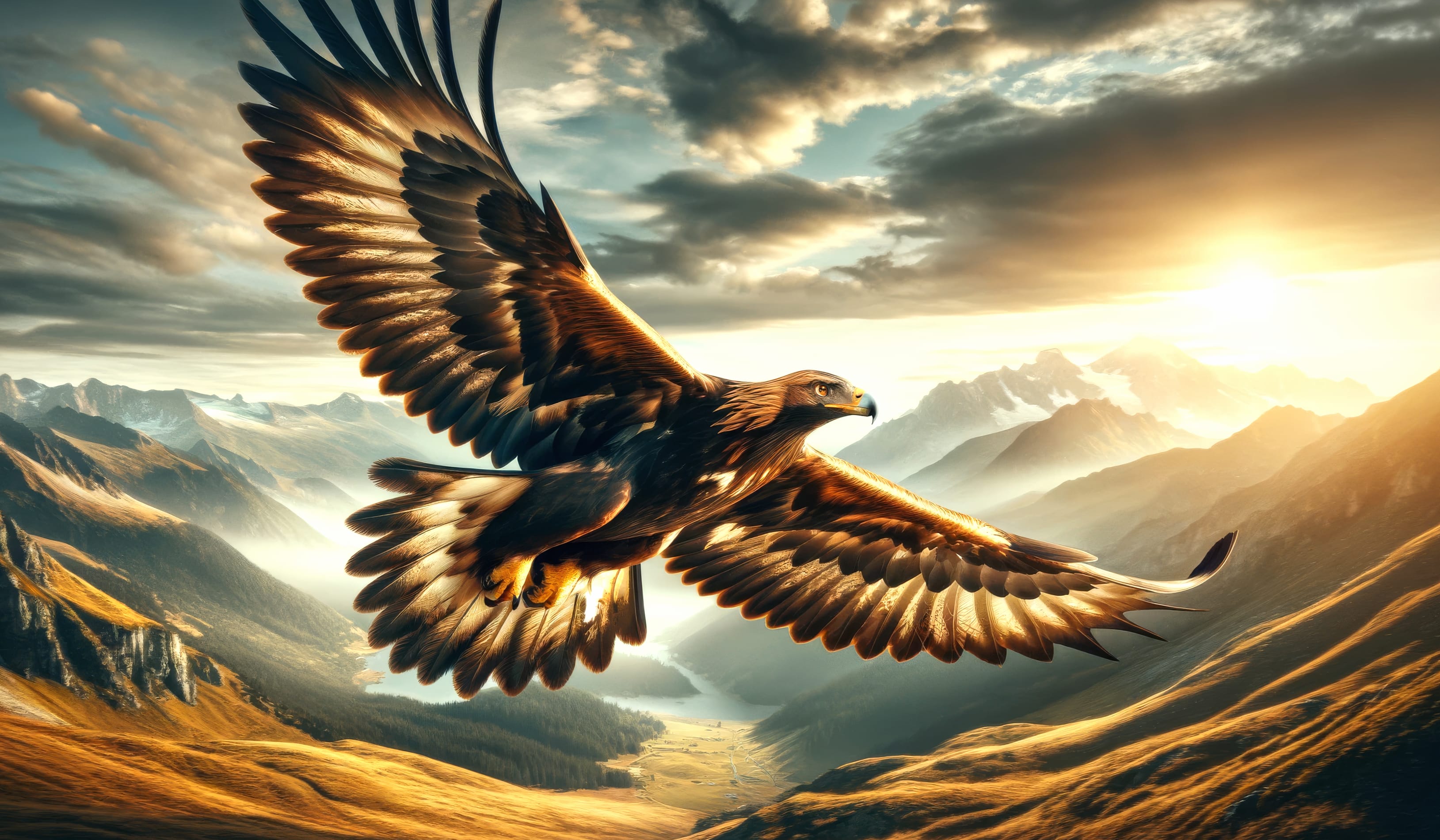 Majestic Eagle Soaring Over Mountains at 1024 x 1024 iPad size wallpapers HD quality