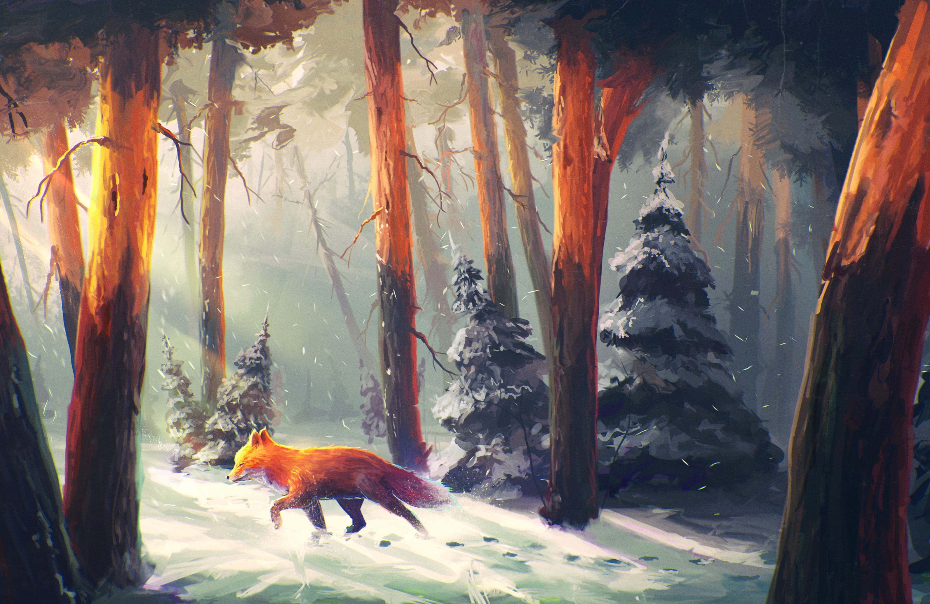 Majestic Fox in Snowy Forest - wallpapers HD quality