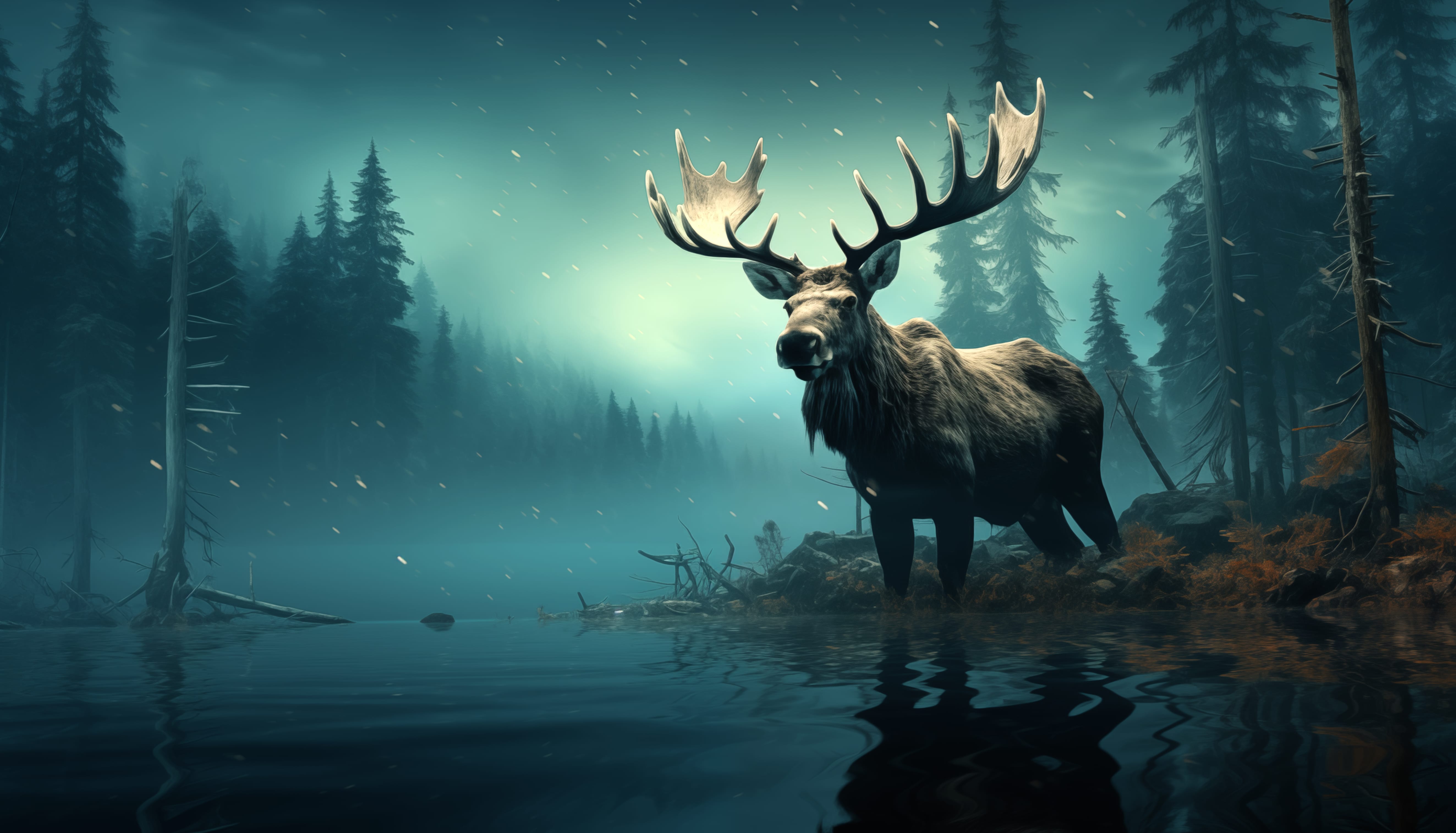 Majestic Moose in Misty Forest at 320 x 480 iPhone size wallpapers HD quality