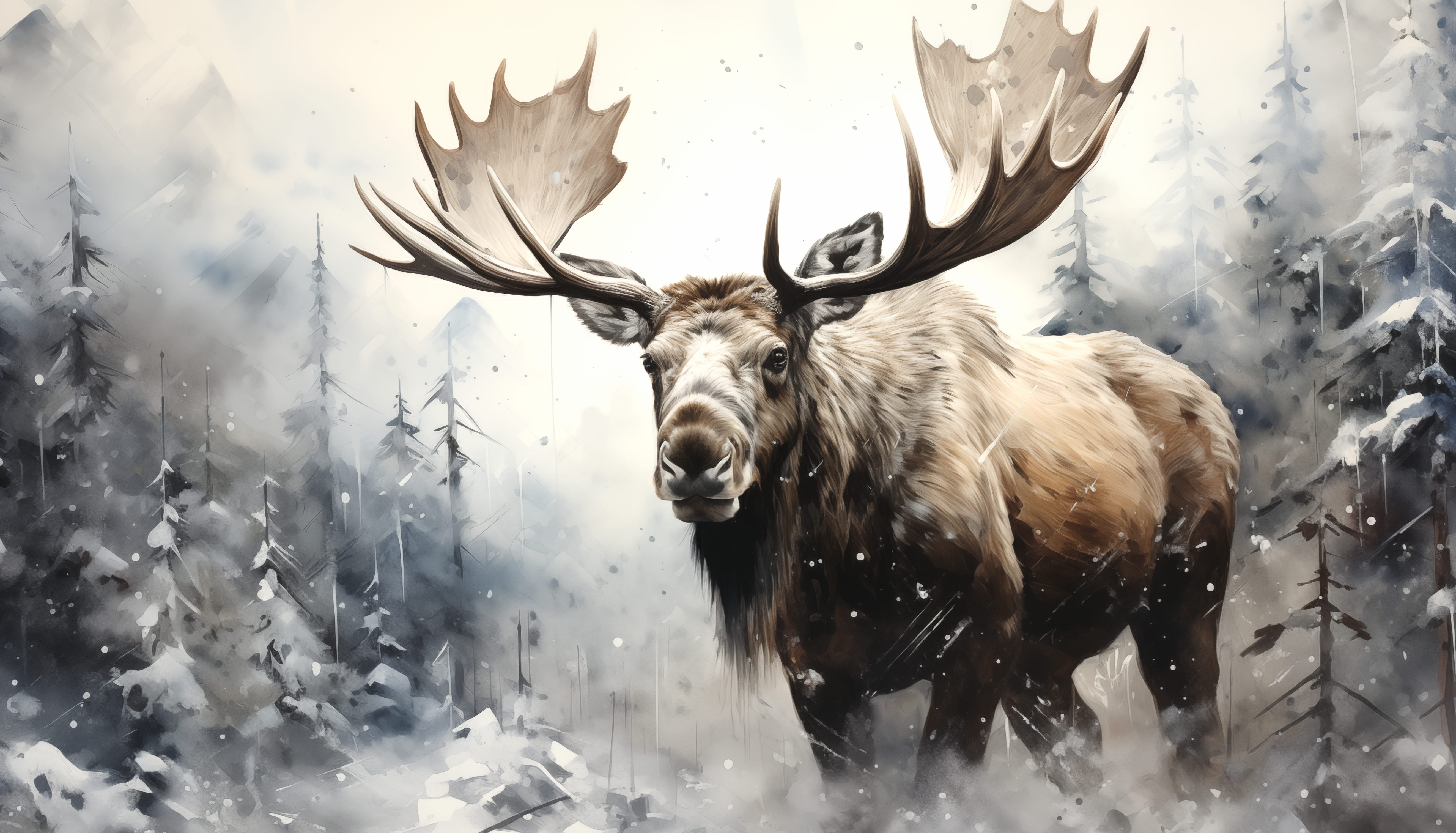 Majestic Moose in Snowy Forest wallpapers HD quality