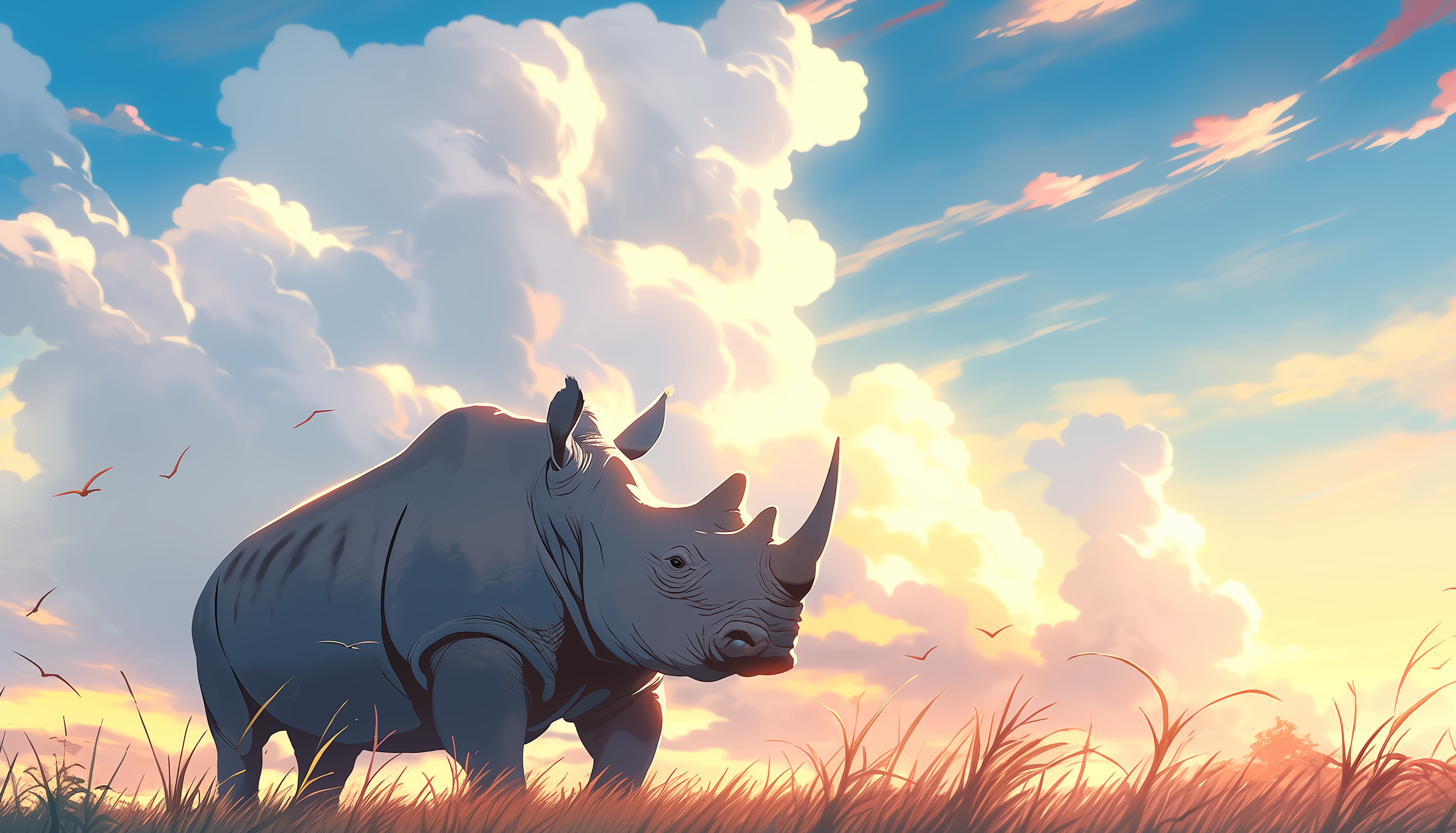 Majestic Rhino at Sunset at 640 x 960 iPhone 4 size wallpapers HD quality