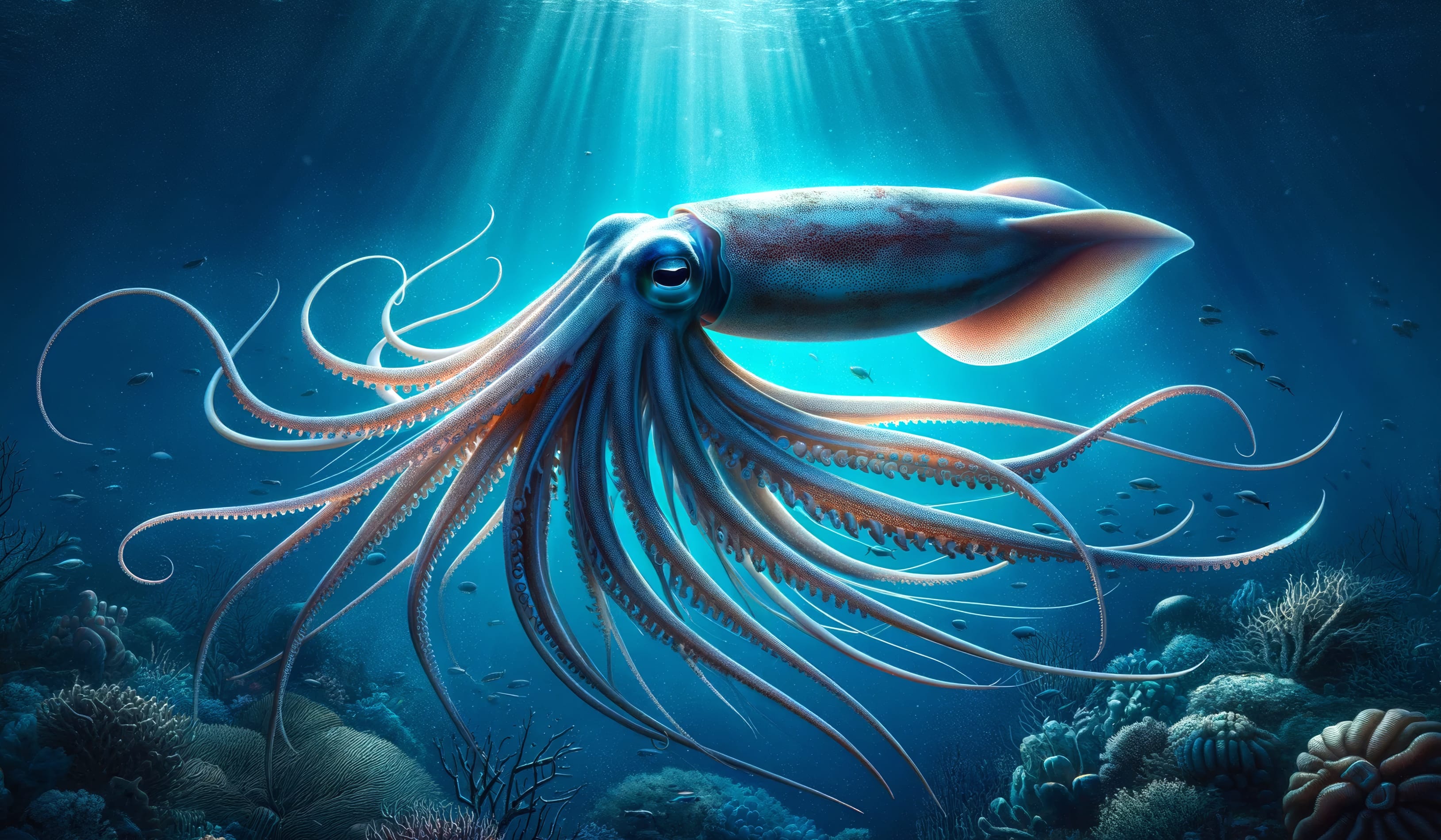 Majestic Underwater Squid - HD Ocean Life Wallpaper at 320 x 480 iPhone size wallpapers HD quality