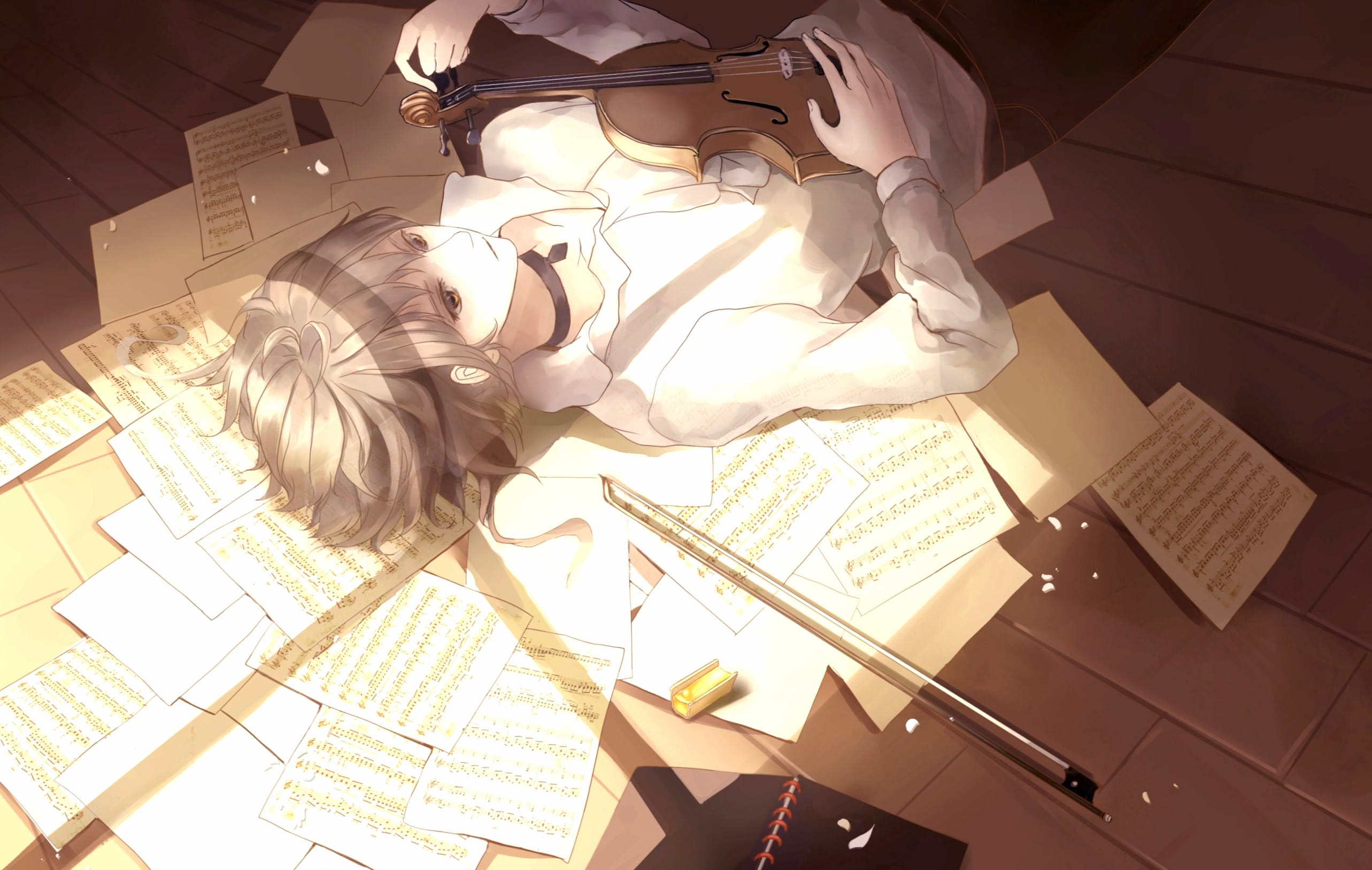 Melody of Light of a Violinist in Anime Style wallpapers HD quality