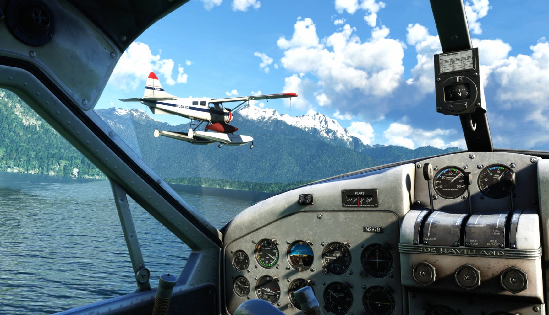 Microsoft Flight Simulator - Cockpit View Over Scenic Lake wallpapers HD quality