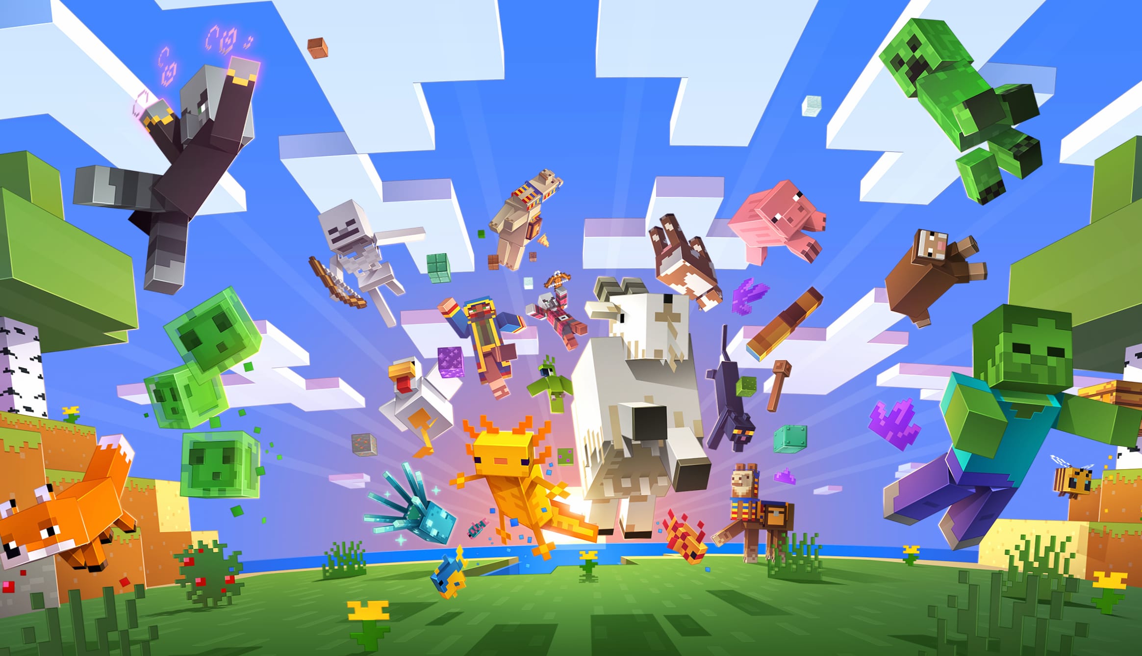 Minecraft Adventure - Exciting Game Characters Burst at 1366 x 768 HD size wallpapers HD quality