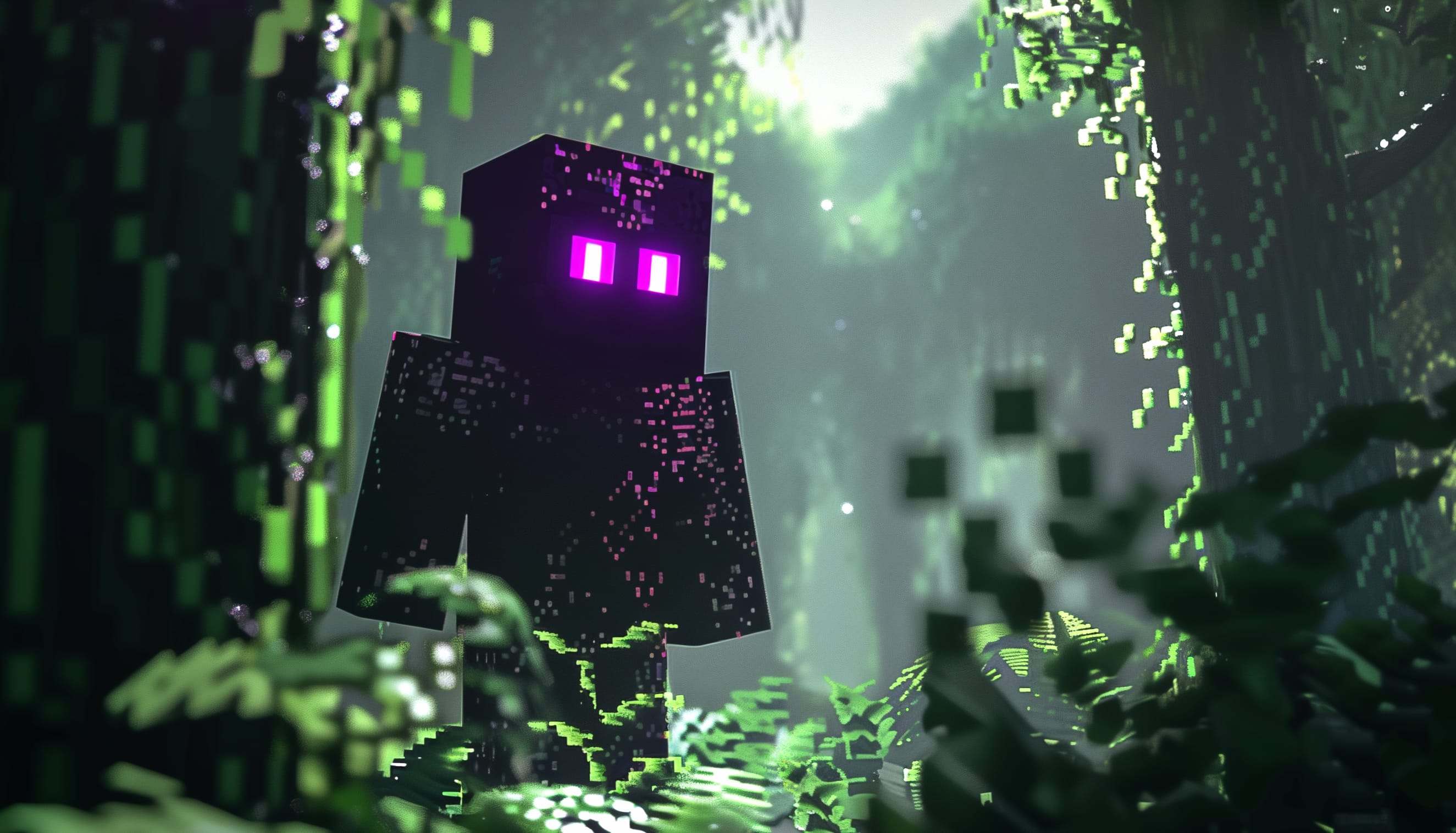 Minecraft Enderman – Mysterious Forest Encounter at 640 x 960 iPhone 4 size wallpapers HD quality