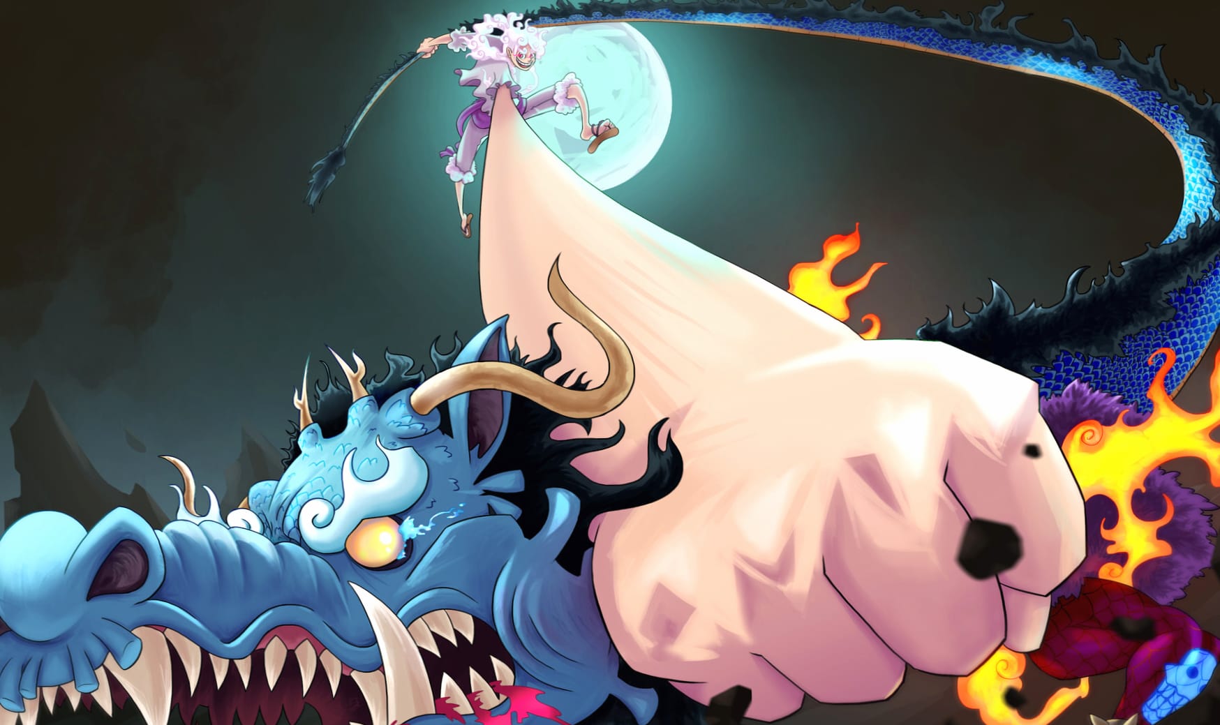 Monkey D. Luffy Gear 5 (One Piece) Kaido (One Piece) Anime One Piece Luffy Vs Kaido wallpapers HD quality