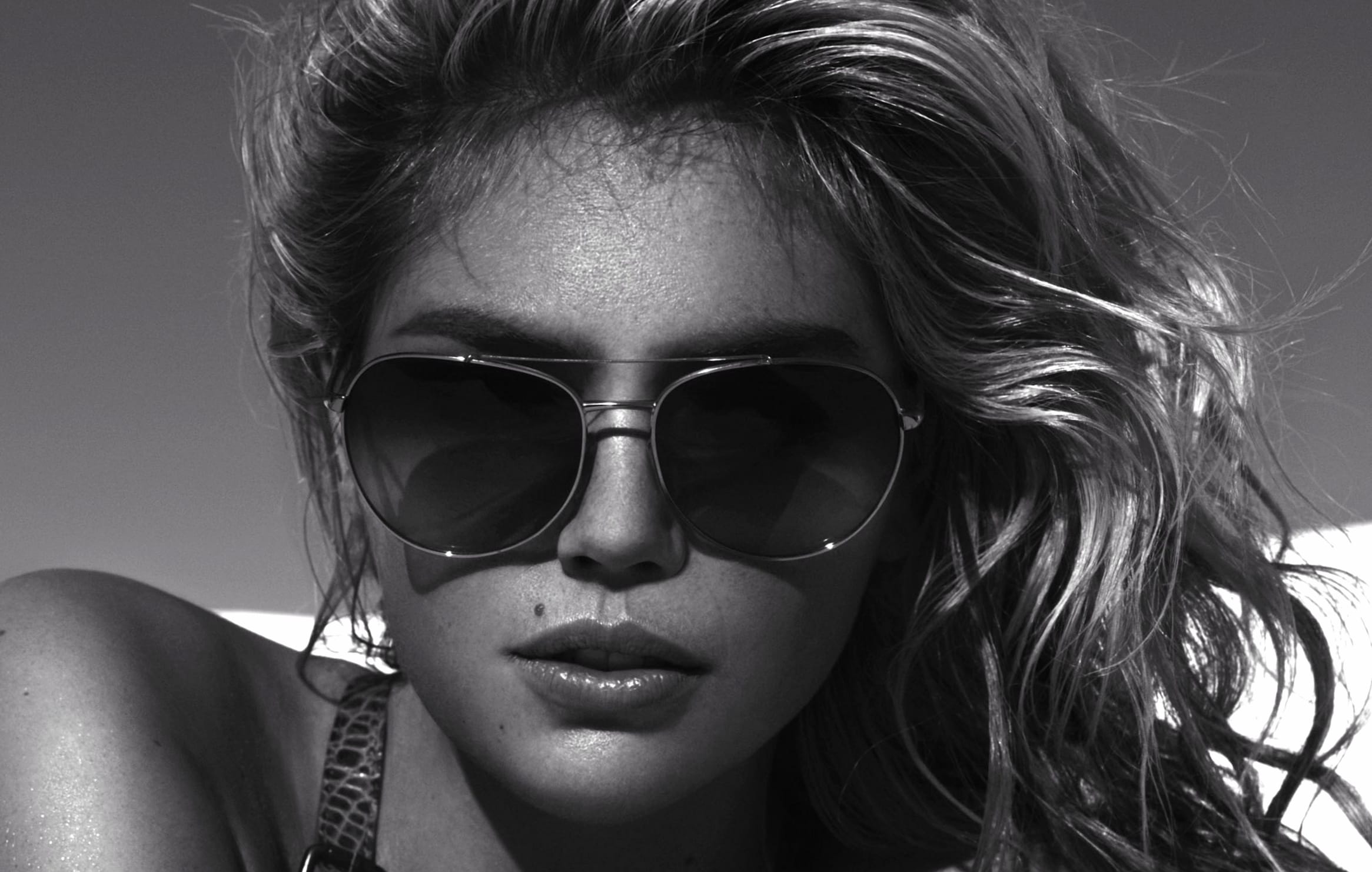 Monochrome Black & White Glasses Face Celebrity Kate Upton wallpapers HD quality