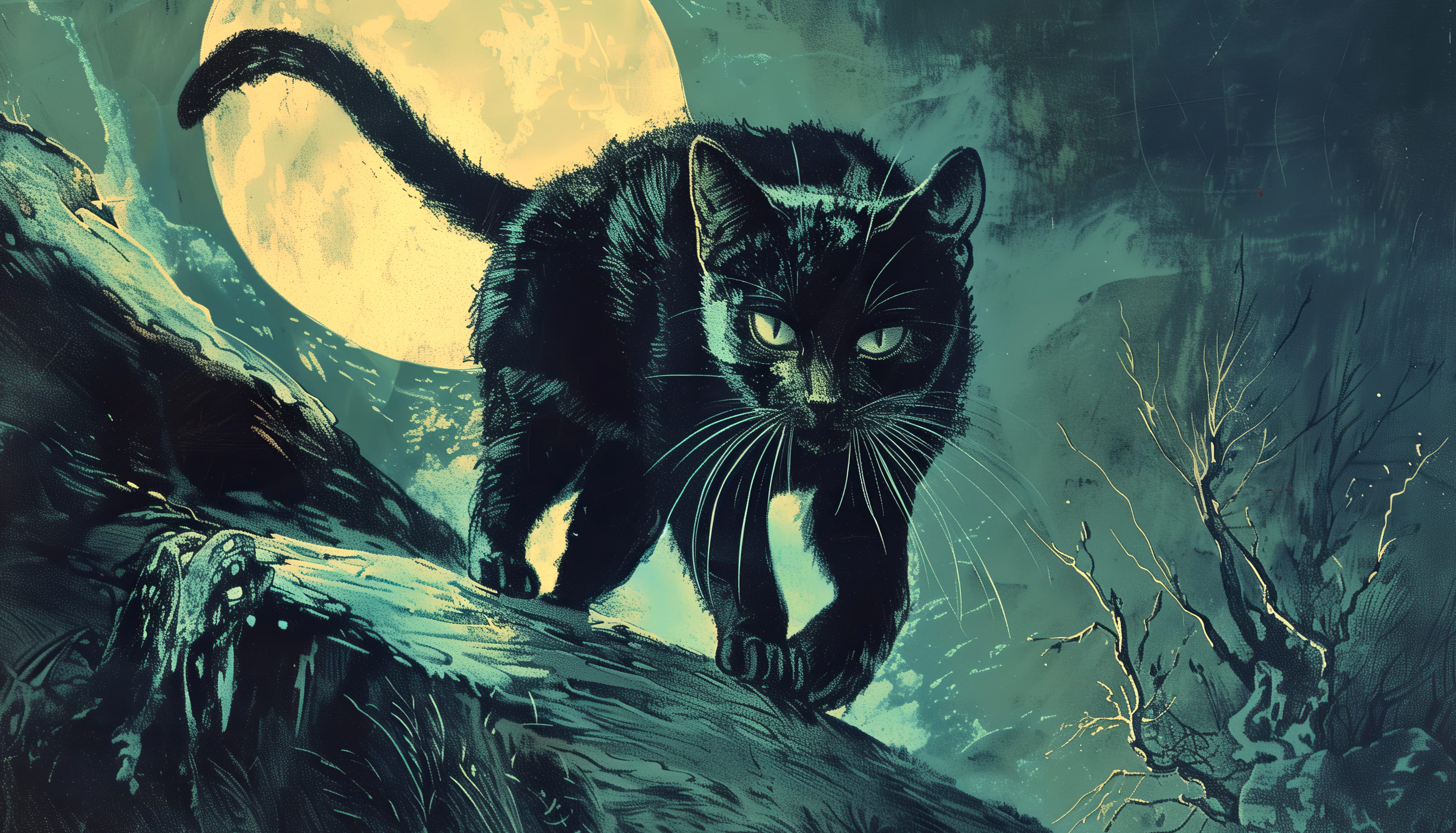 Moonlit Black Cat - wallpapers HD quality