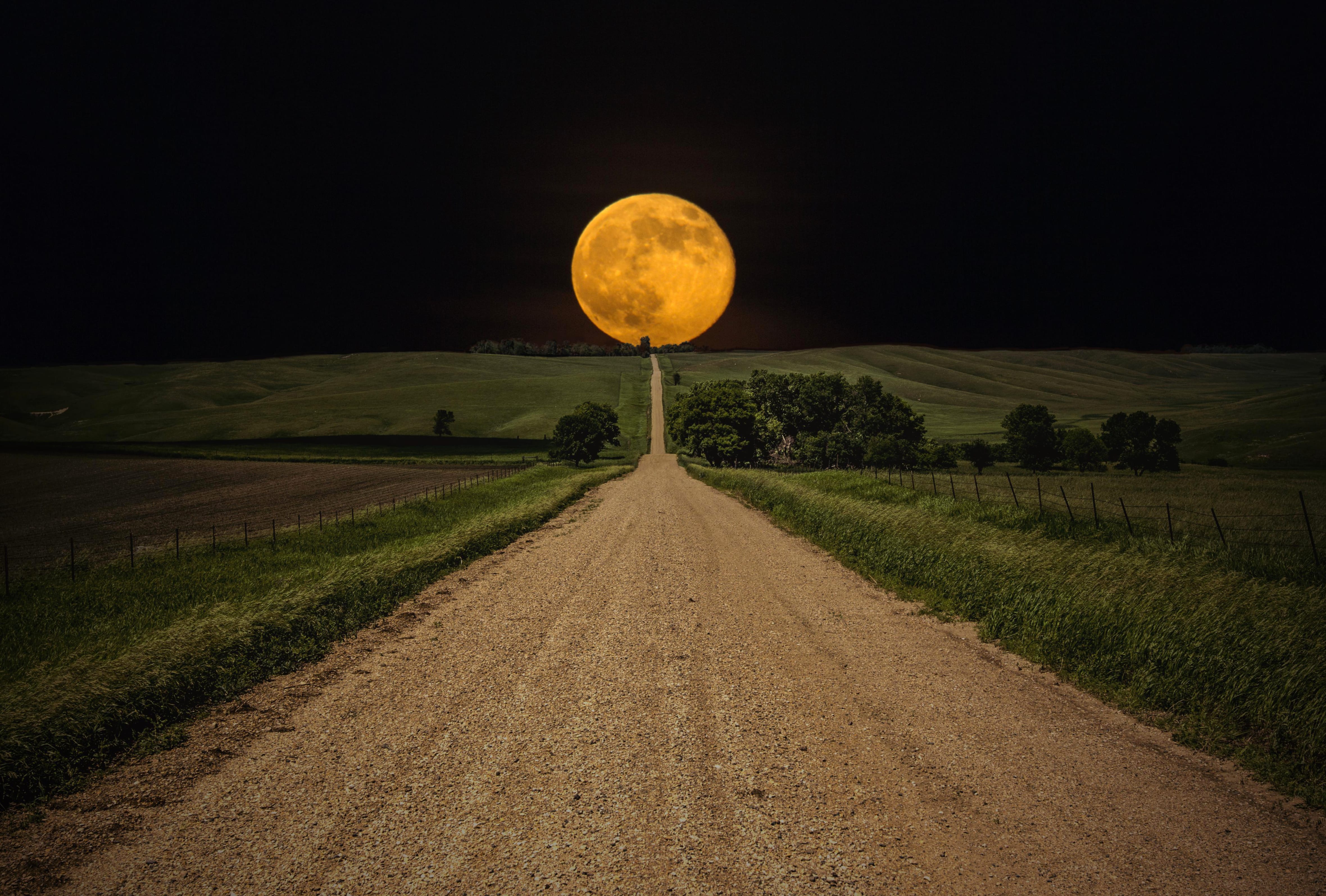 Moonlit Field Road - at 1600 x 1200 size wallpapers HD quality