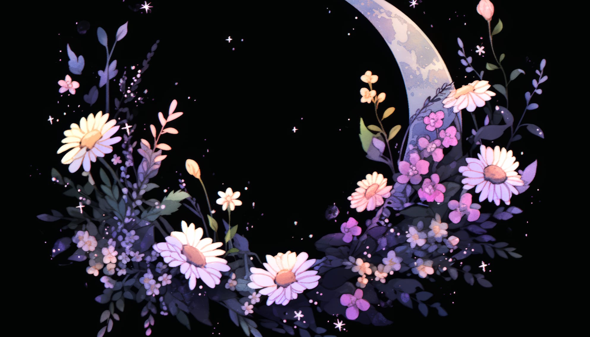 Moonlit Floral Dreams at 1600 x 1200 size wallpapers HD quality