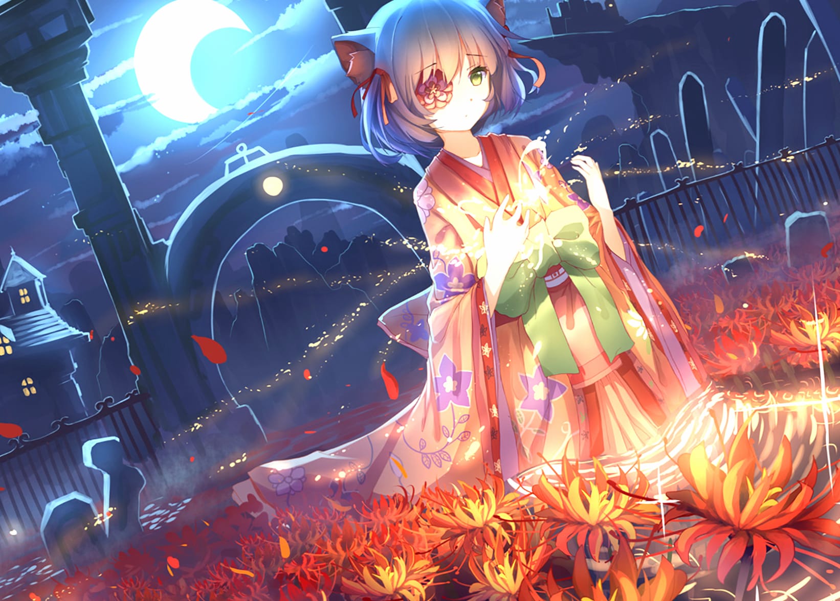 Moonlit Yukata Nekomimi - HD Anime Wallpaper wallpapers HD quality