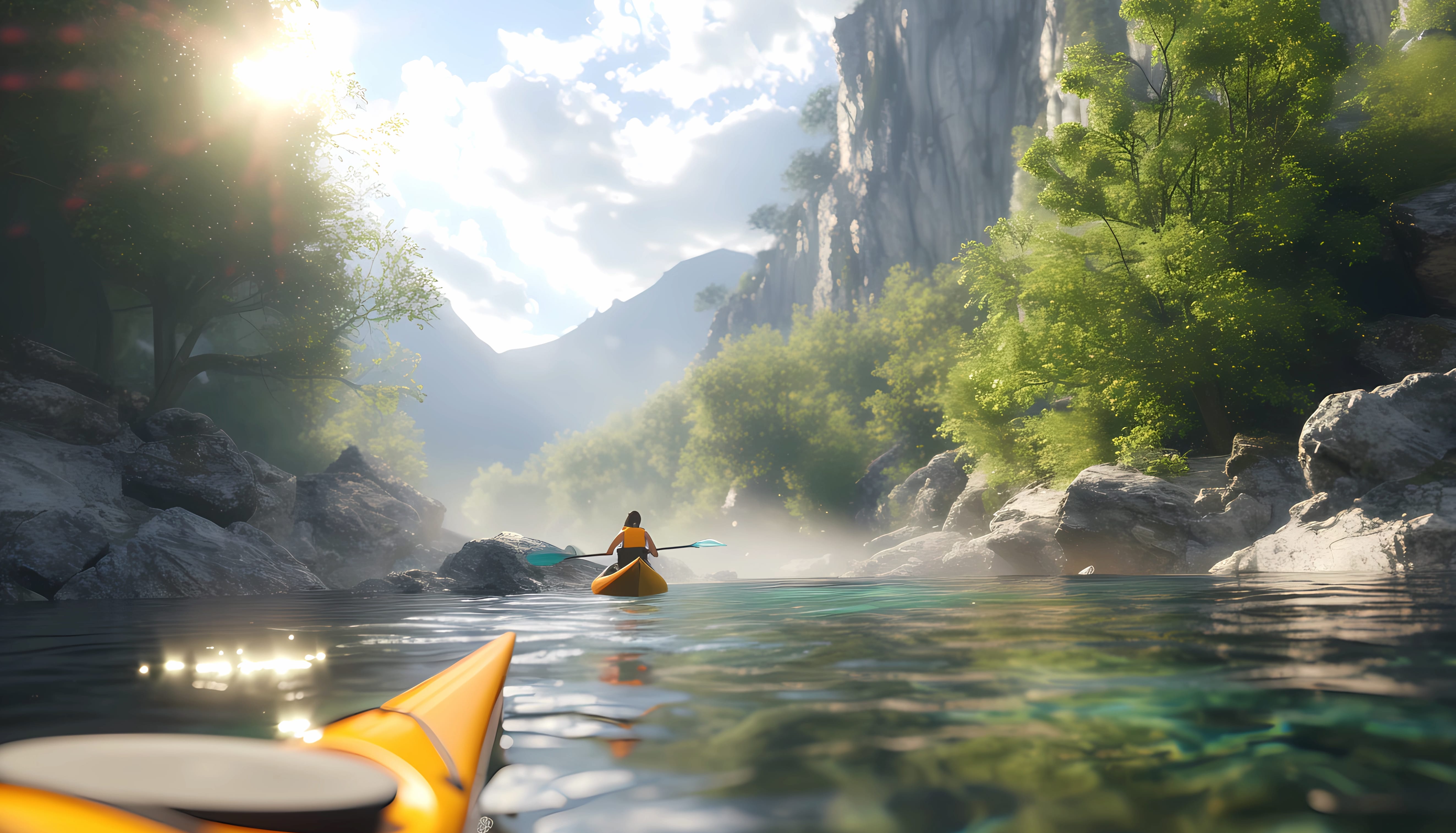 Morning river kayaking wallpapers HD quality