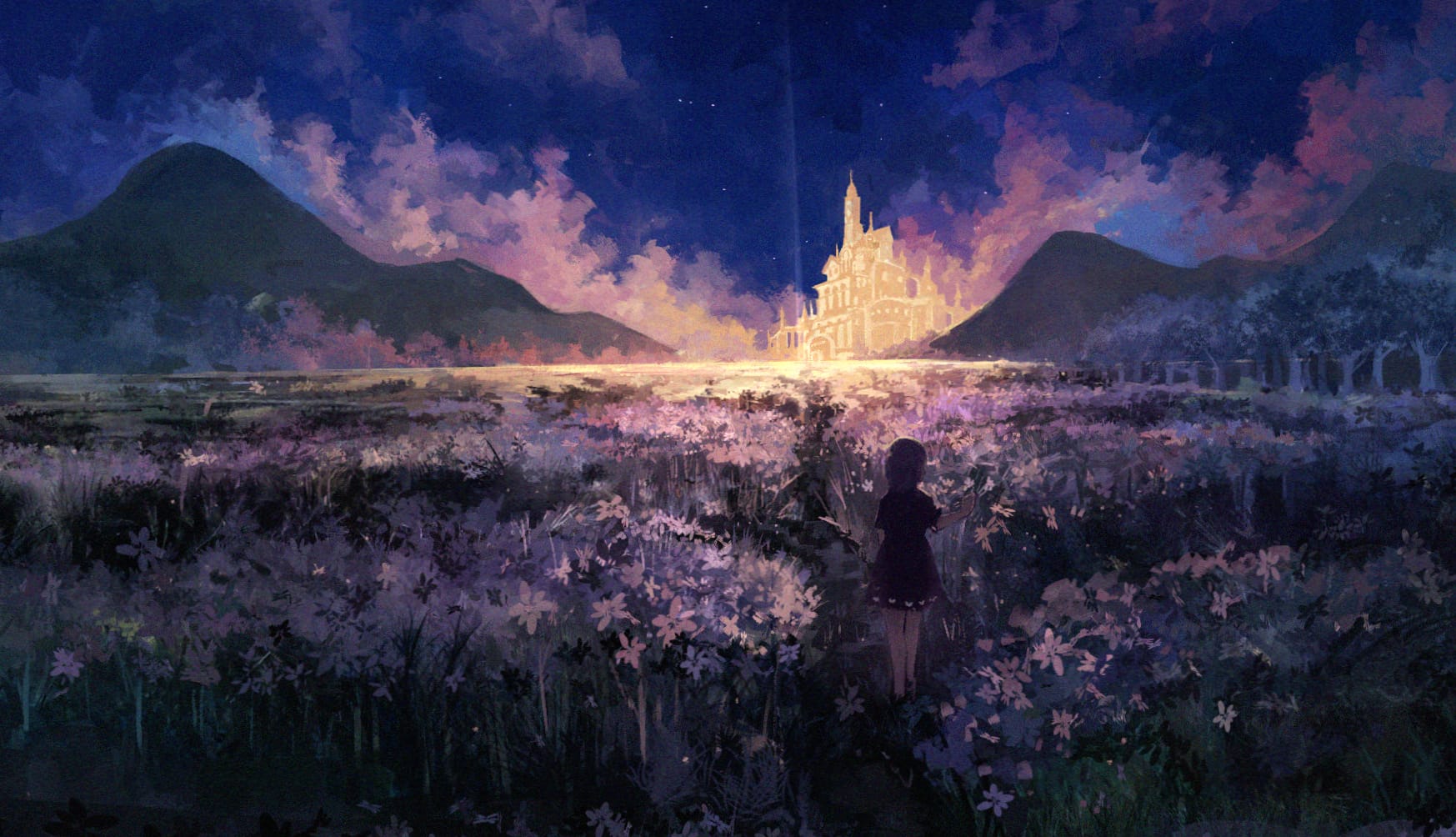 Mountain Cloud Castle Flower Anime Original wallpapers HD quality